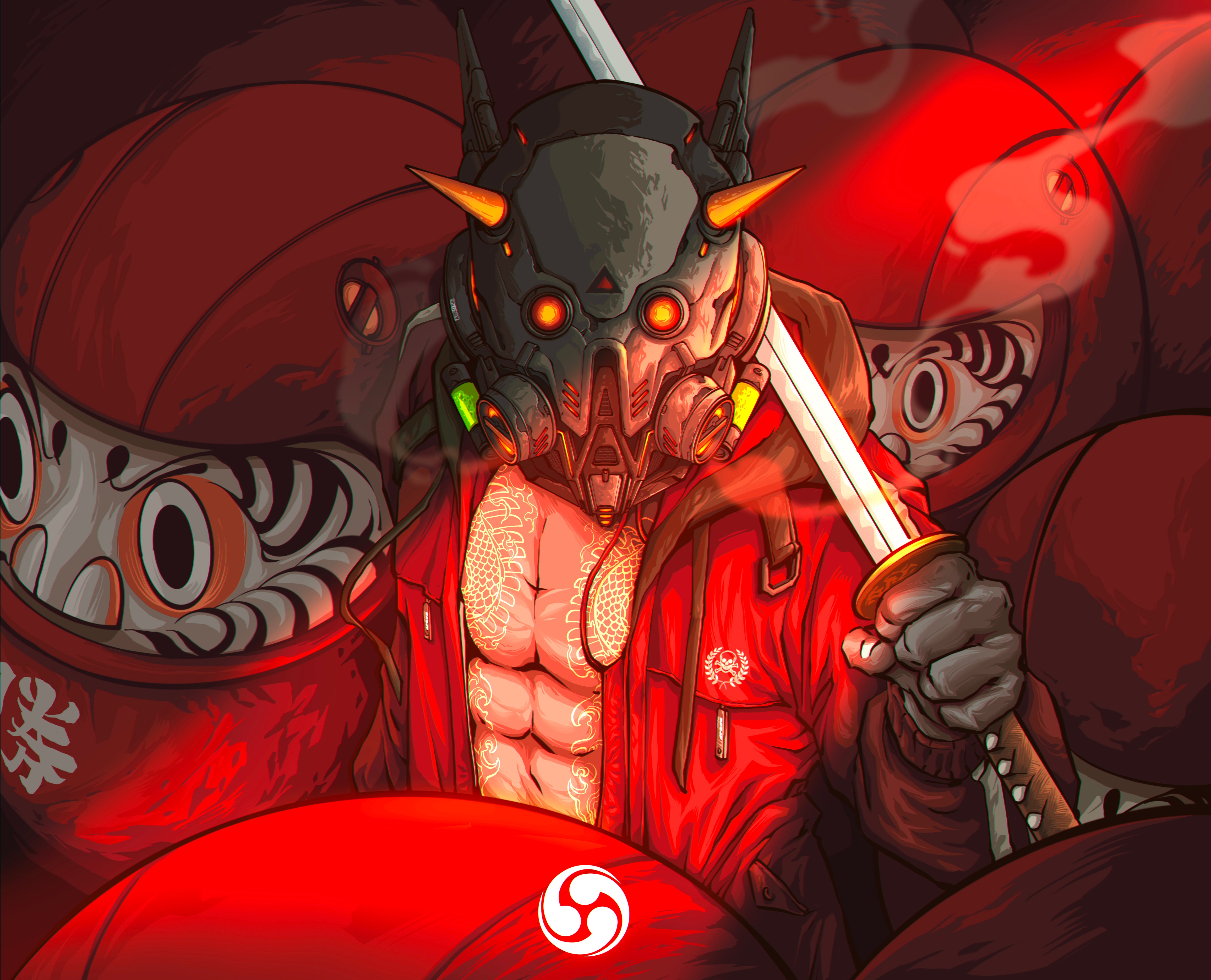 Digital Digital Art Illustration Artwork Character Design Cyberpunk Warrior Katana Sword Mask Weapon 4622x3741