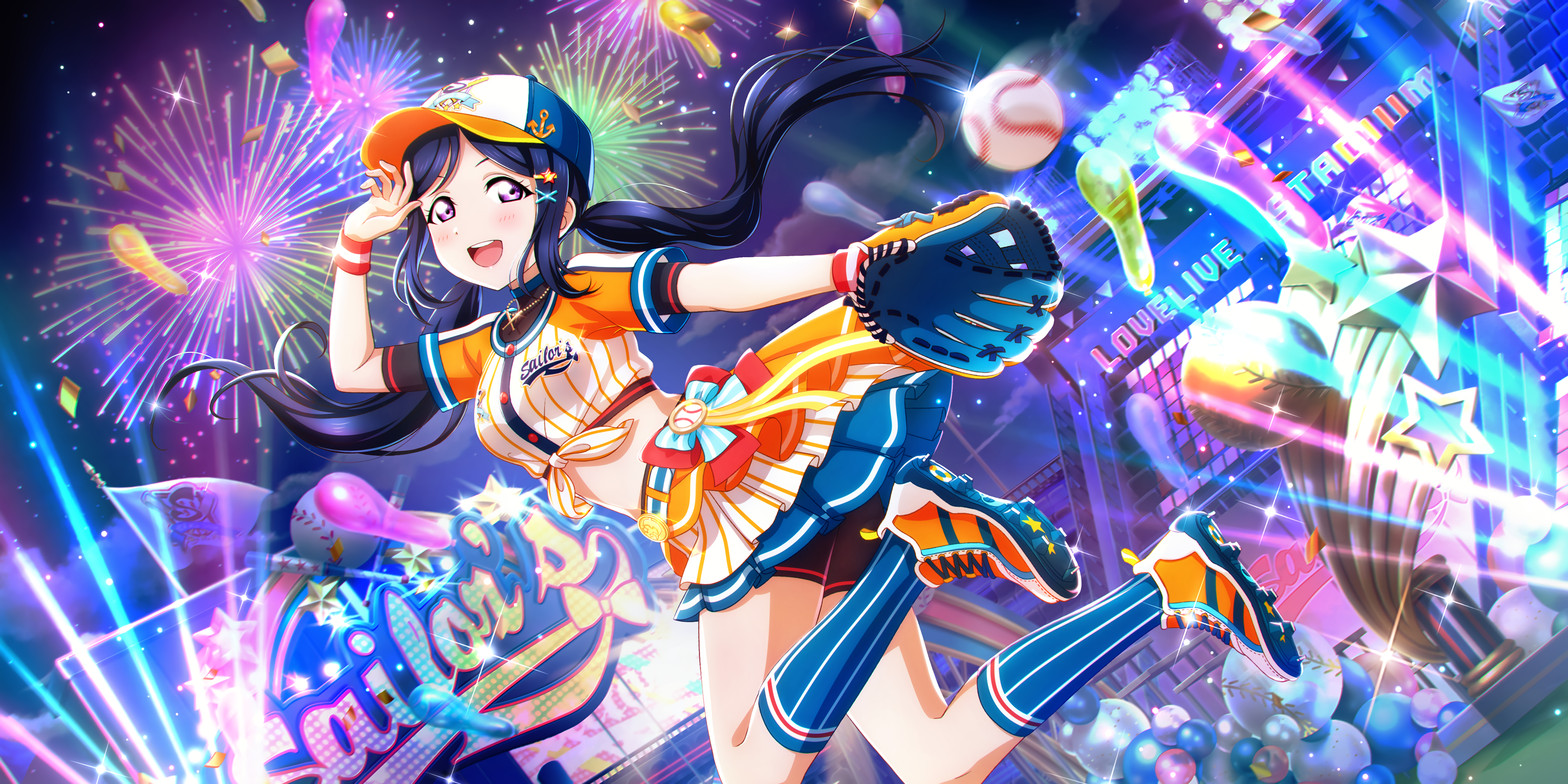 Matsuura Kanan Love Live Sunshine Love Live Anime Girls Anime Fireworks Twintails Hat Baseball Baseb 3600x1800