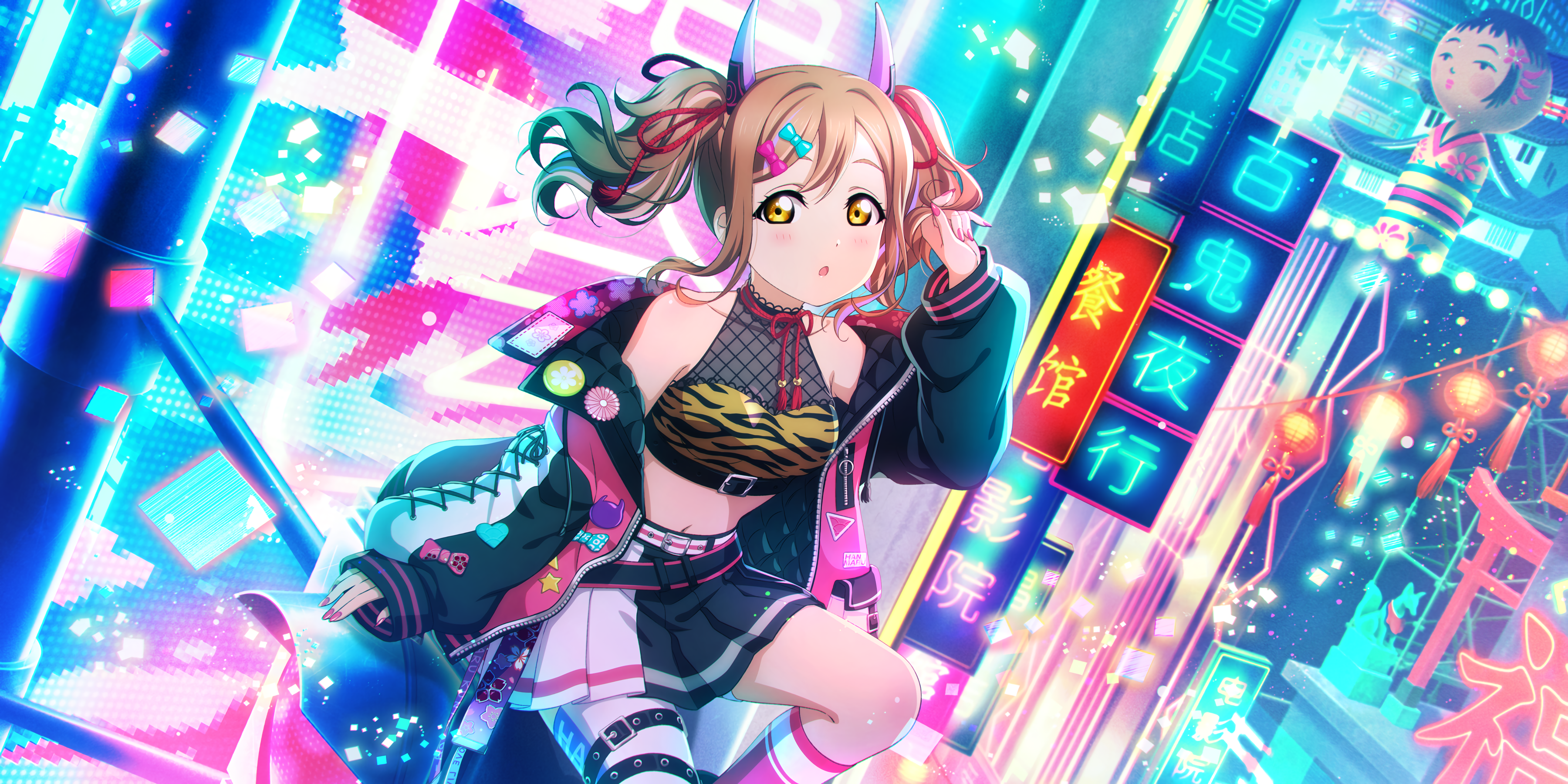 Kunikida Hanamaru Love Live Sunshine Love Live Anime Anime Girls Horns Japanese Lights 3600x1800