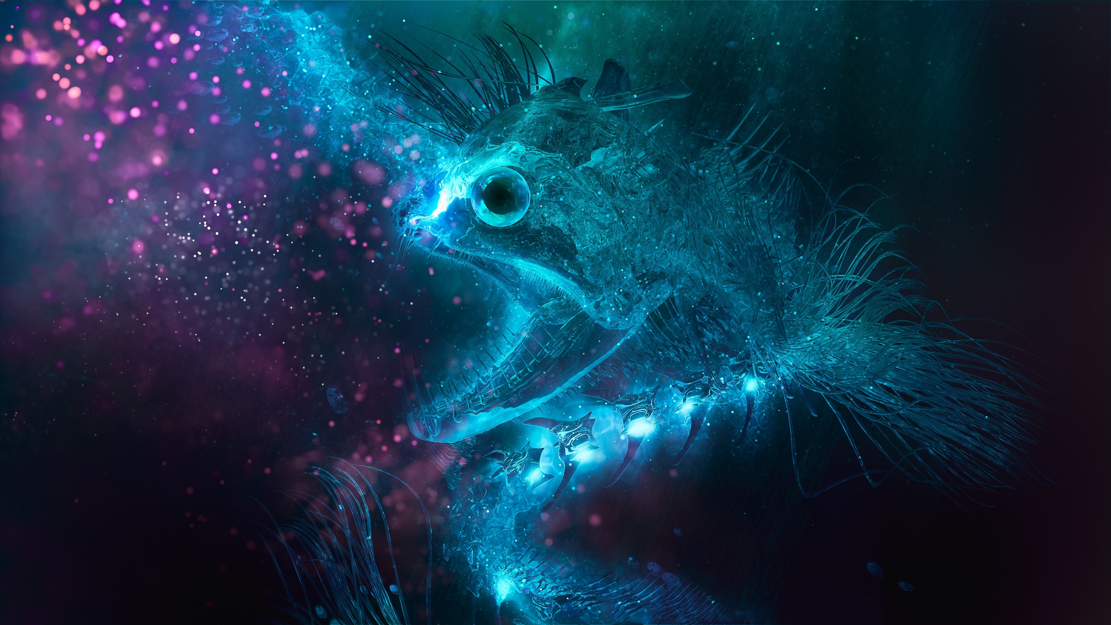 Digital Art Fish Artwork Neon 3840x2160