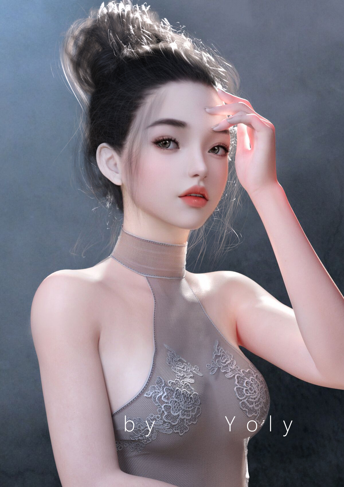 Asian Women Women Indoors CGi Digital Art Yoly Cheongsam 1200x1697