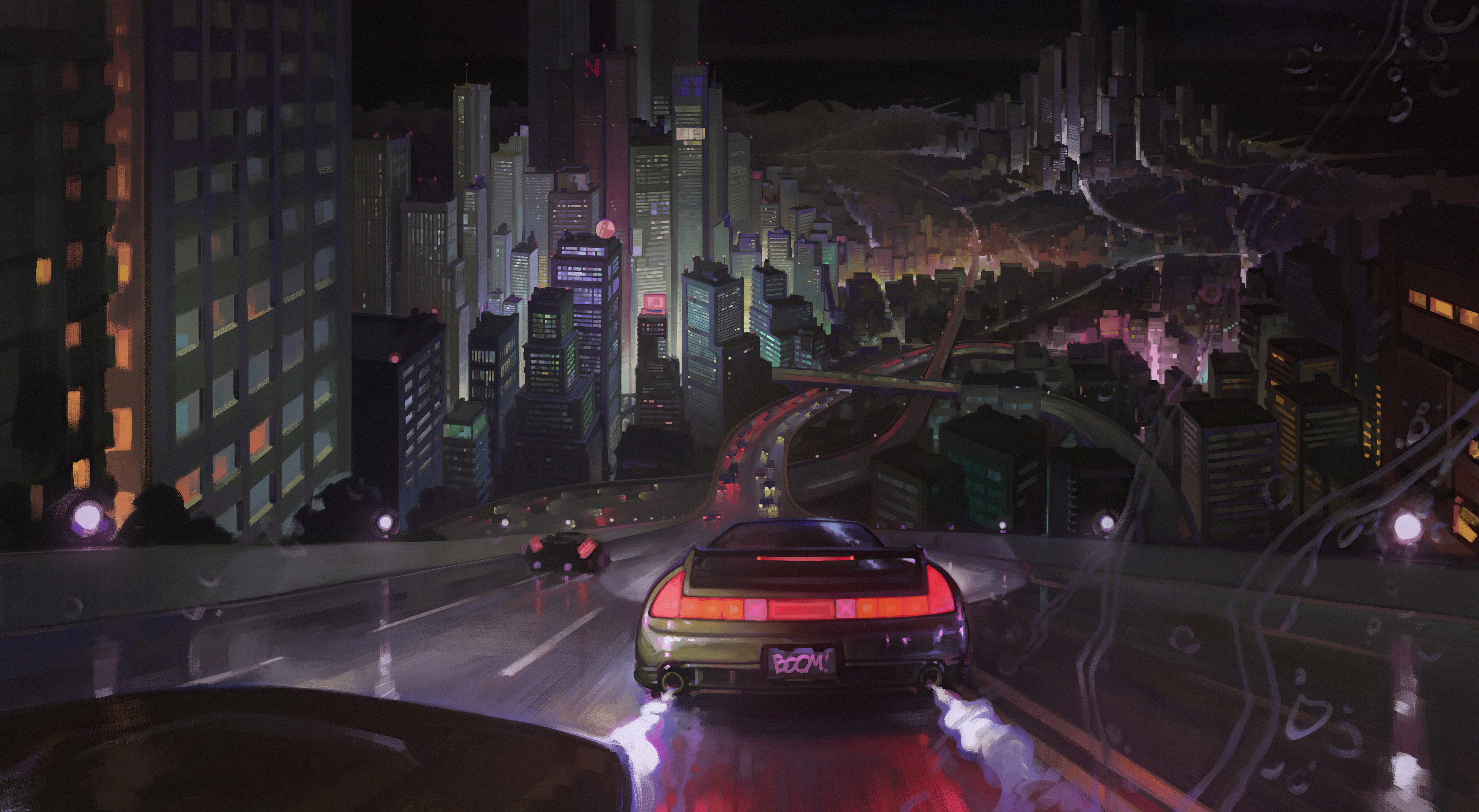Need For Speed City Night Car Nitro Honda NSX Video Games Video Game Art Rear View Vehicle City Ligh 5120x2812