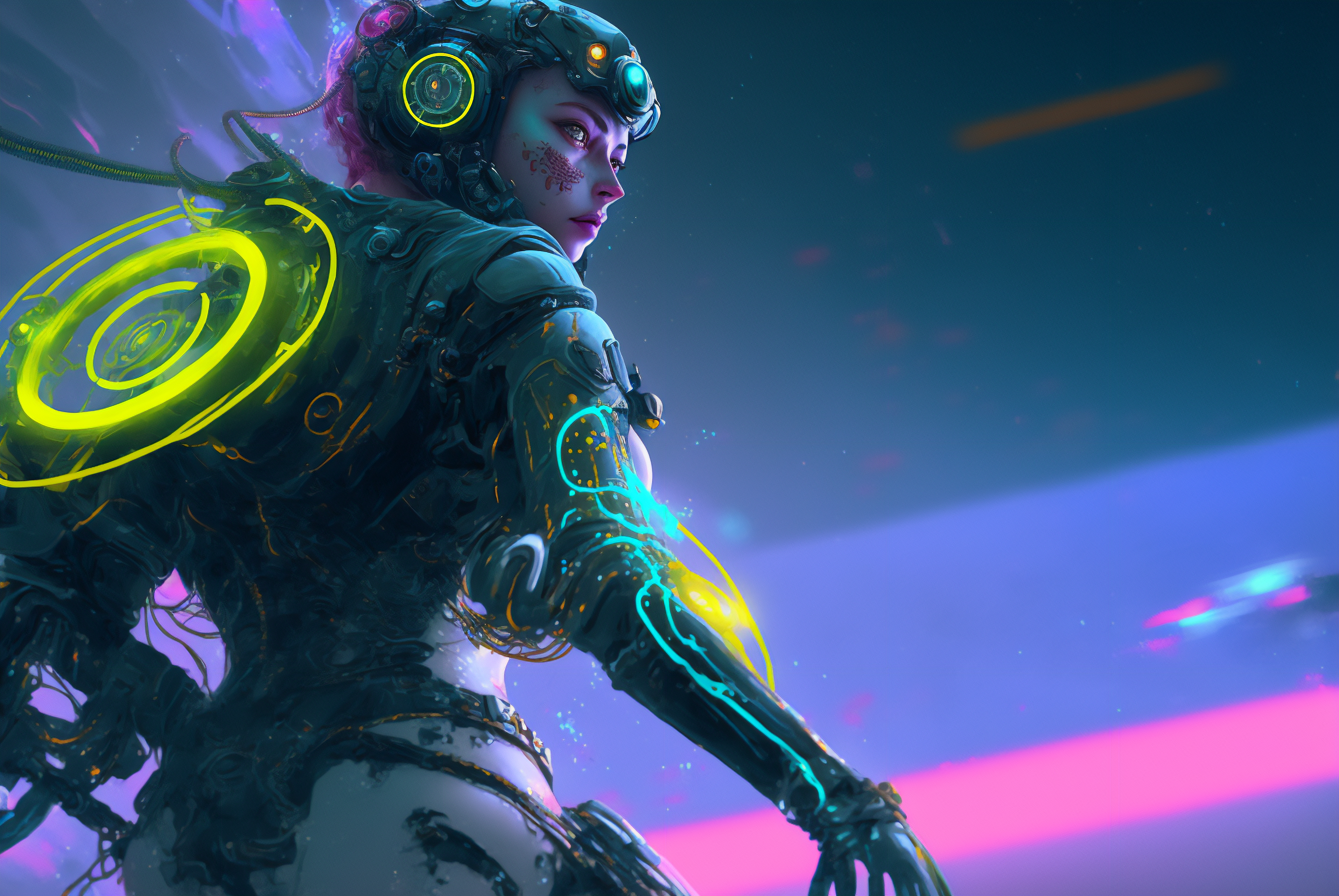 Ai Art Science Fiction Tron Cyberpunk Women Cyborg Futuristic 3060x2048