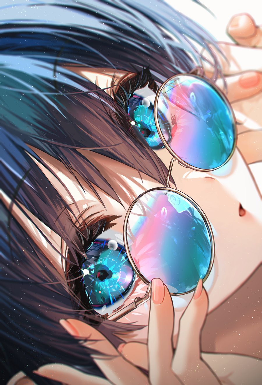 Digital Art Artwork Illustration Anime Anime Girls Women Dark Hair Glasses Closeup Face Women With G 900x1320