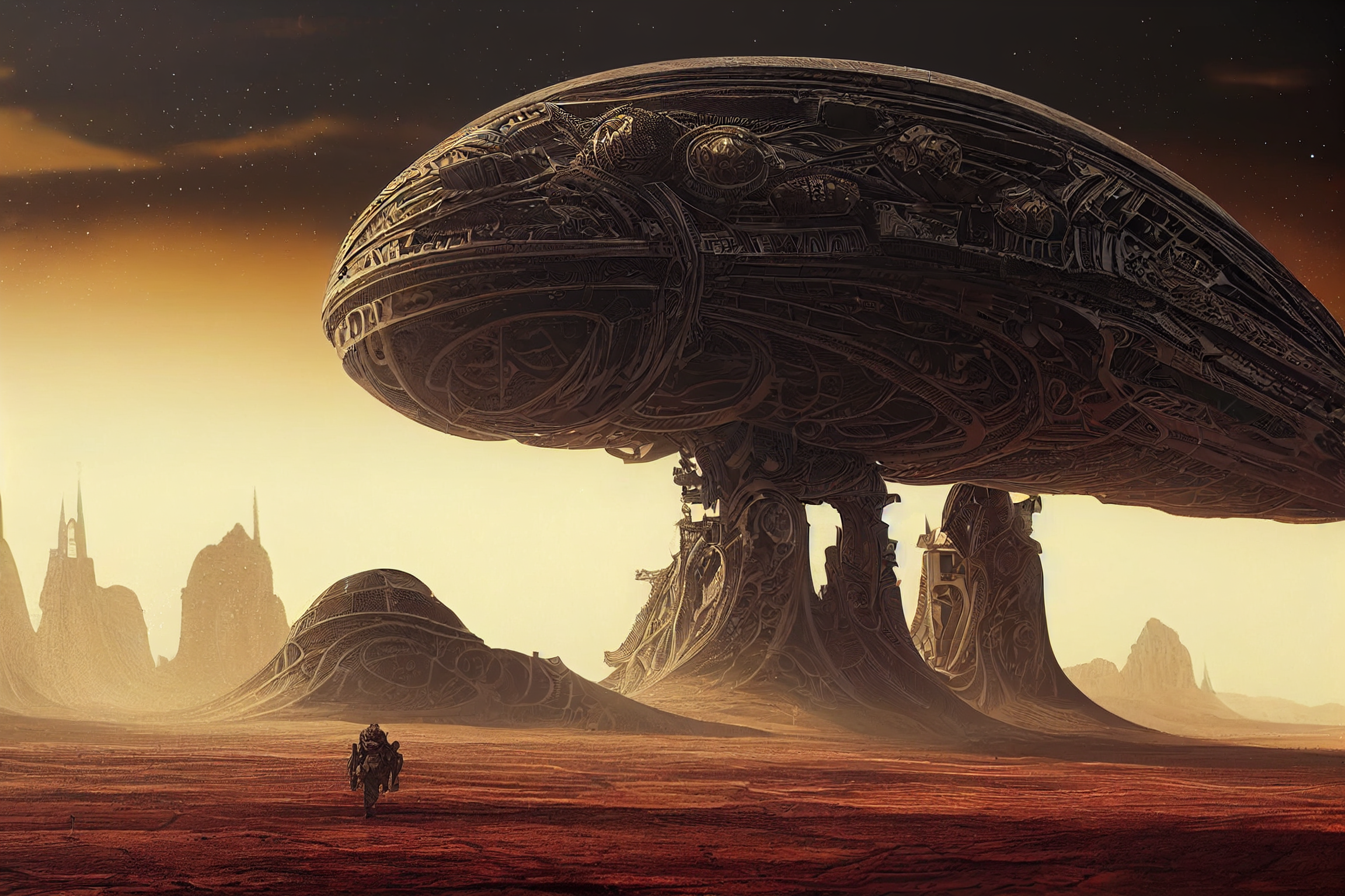 Ai Art Science Fiction Spaceship Desert H R Giger Fantasy Art 2304x1536