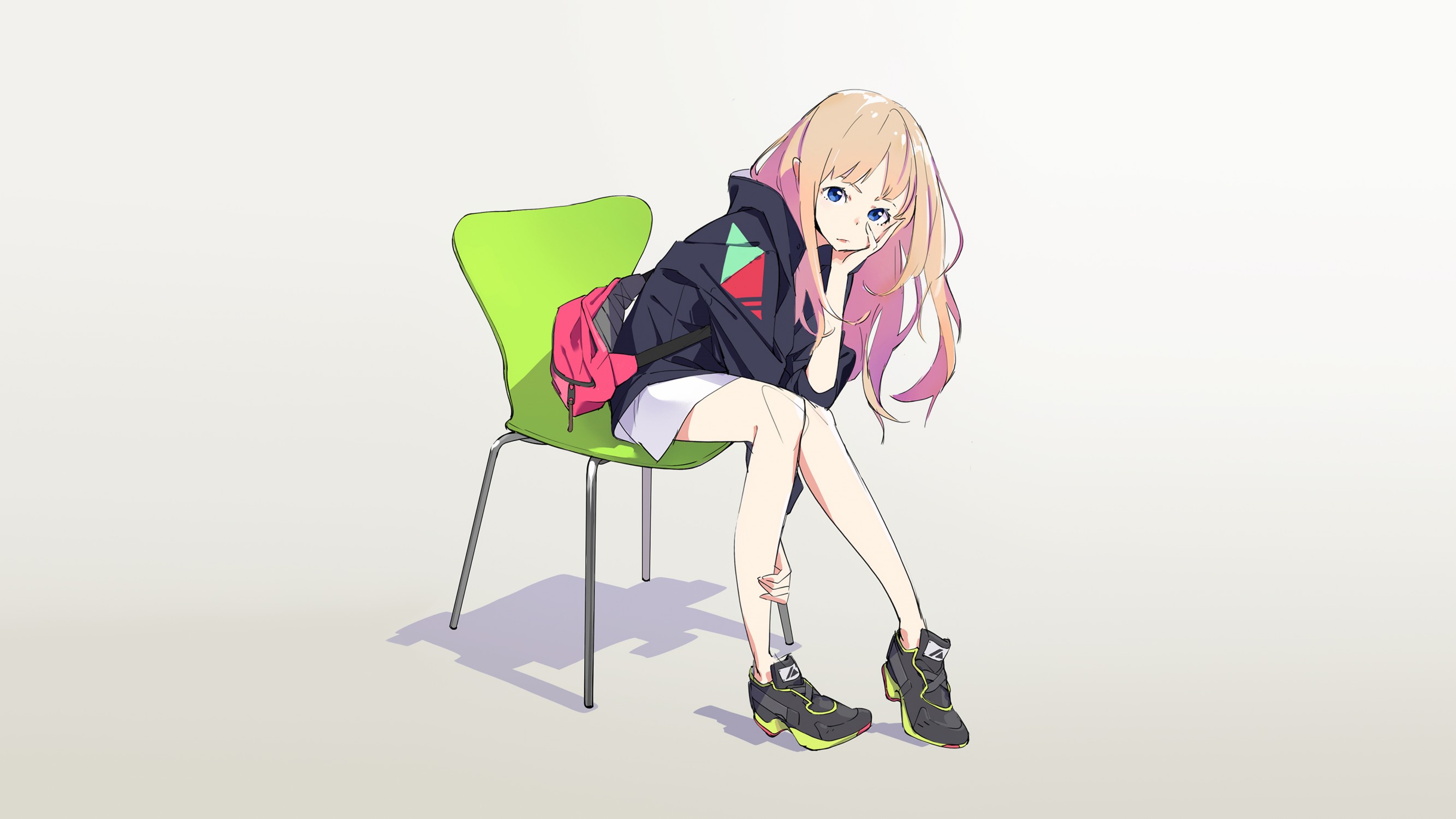Anime Anime Girls Original Characters Simple Background Artwork Drawing Popman3580 Chair Gray Backgr 2667x1500