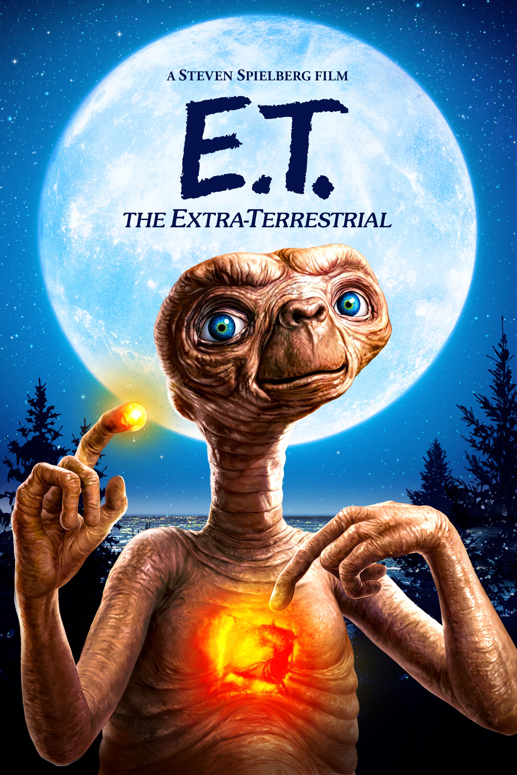 E T Movies Aliens Night Moon Blue Eyes Index Finger Raised Finger Pointing Trees Creature Steven Spi 2000x3000