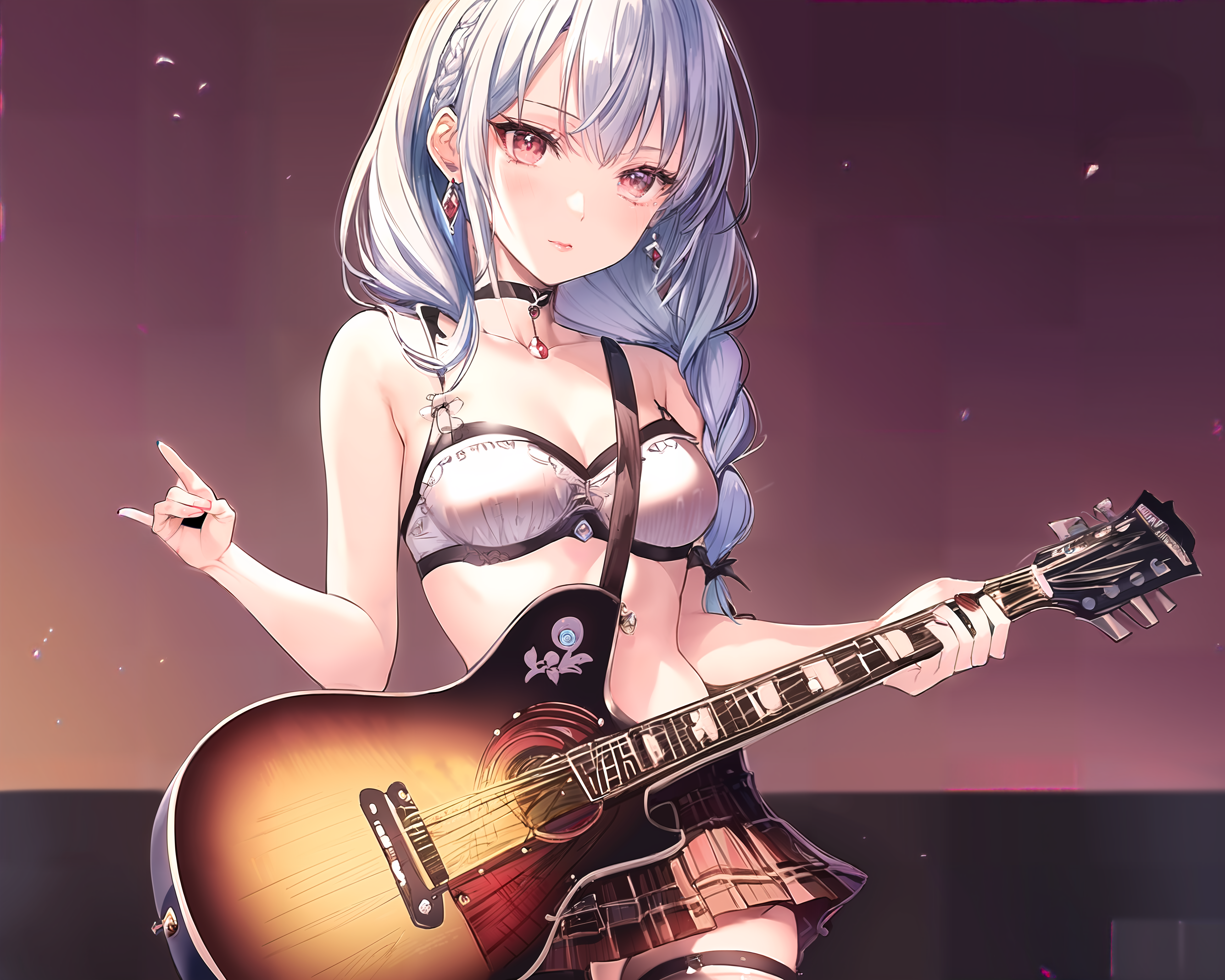 Guitar Anime Anime Girls Artwork Digital Art Ai Art Original Characters Mia27000 Musical Instrument  5120x4096