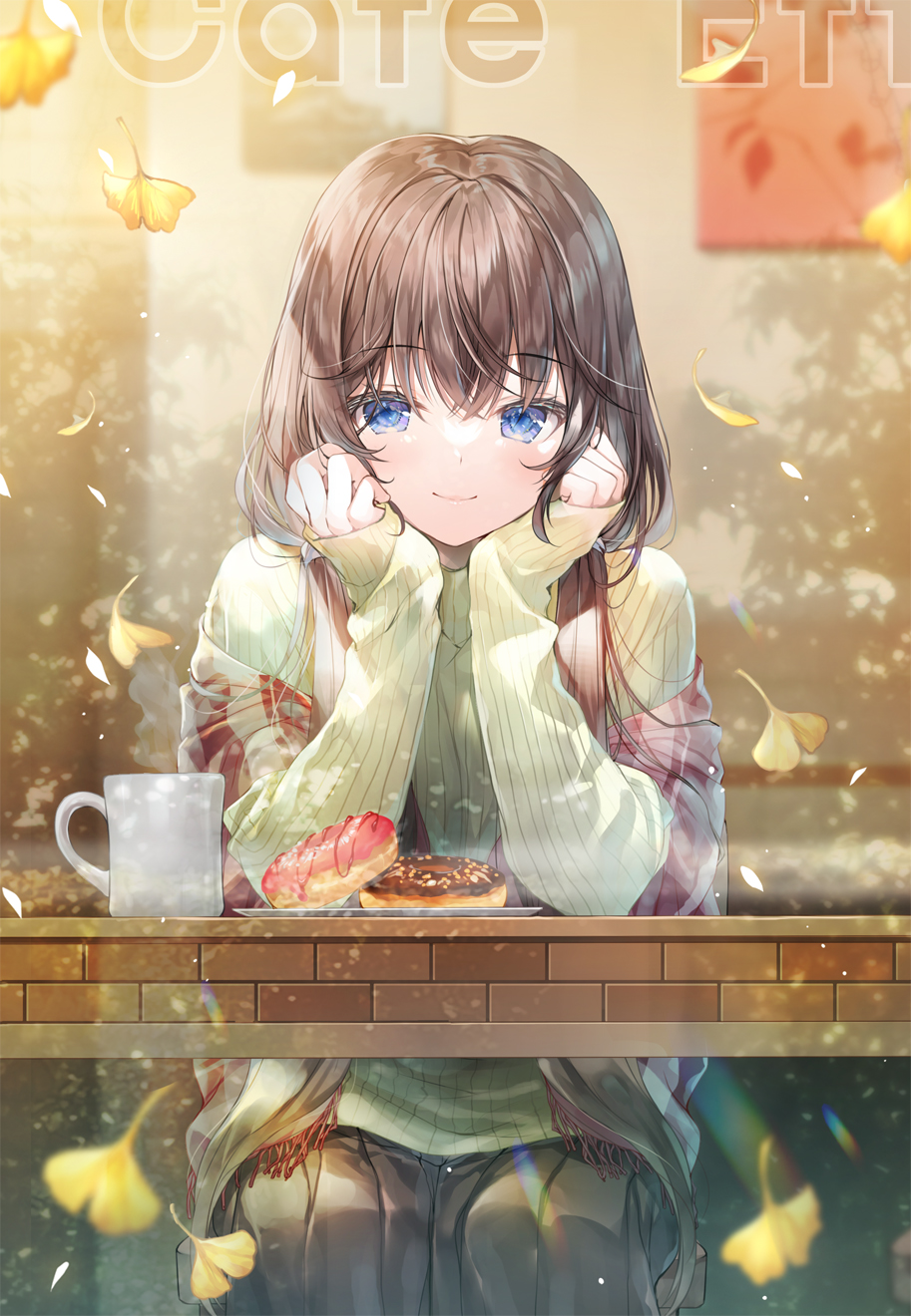 Anime Anime Girls Blue Eyes Leaves Donut Sweets 913x1320