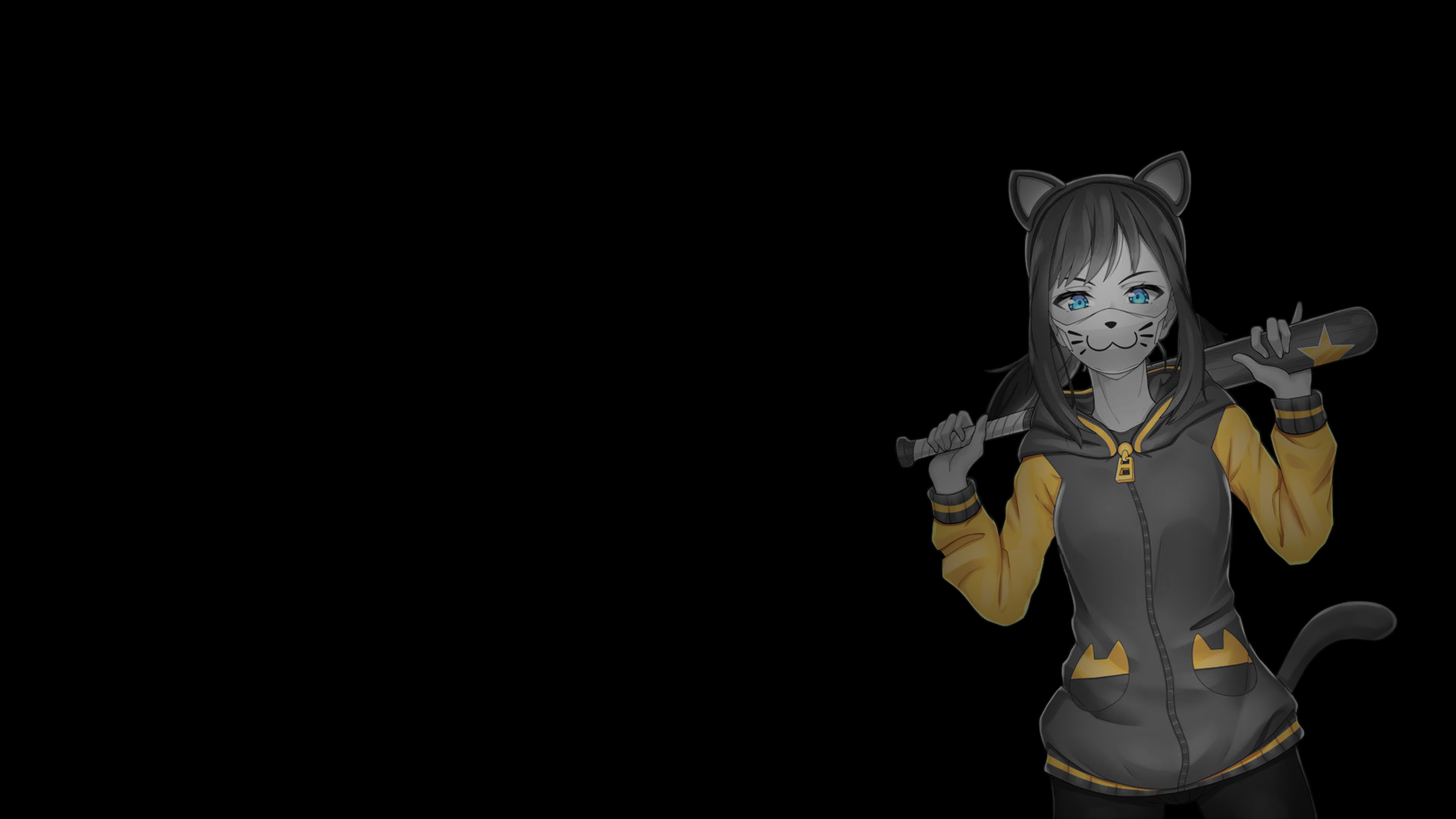 Selective Coloring Black Background Dark Background Simple Background Anime Girls Cat Ears Cat Girl  3840x2160