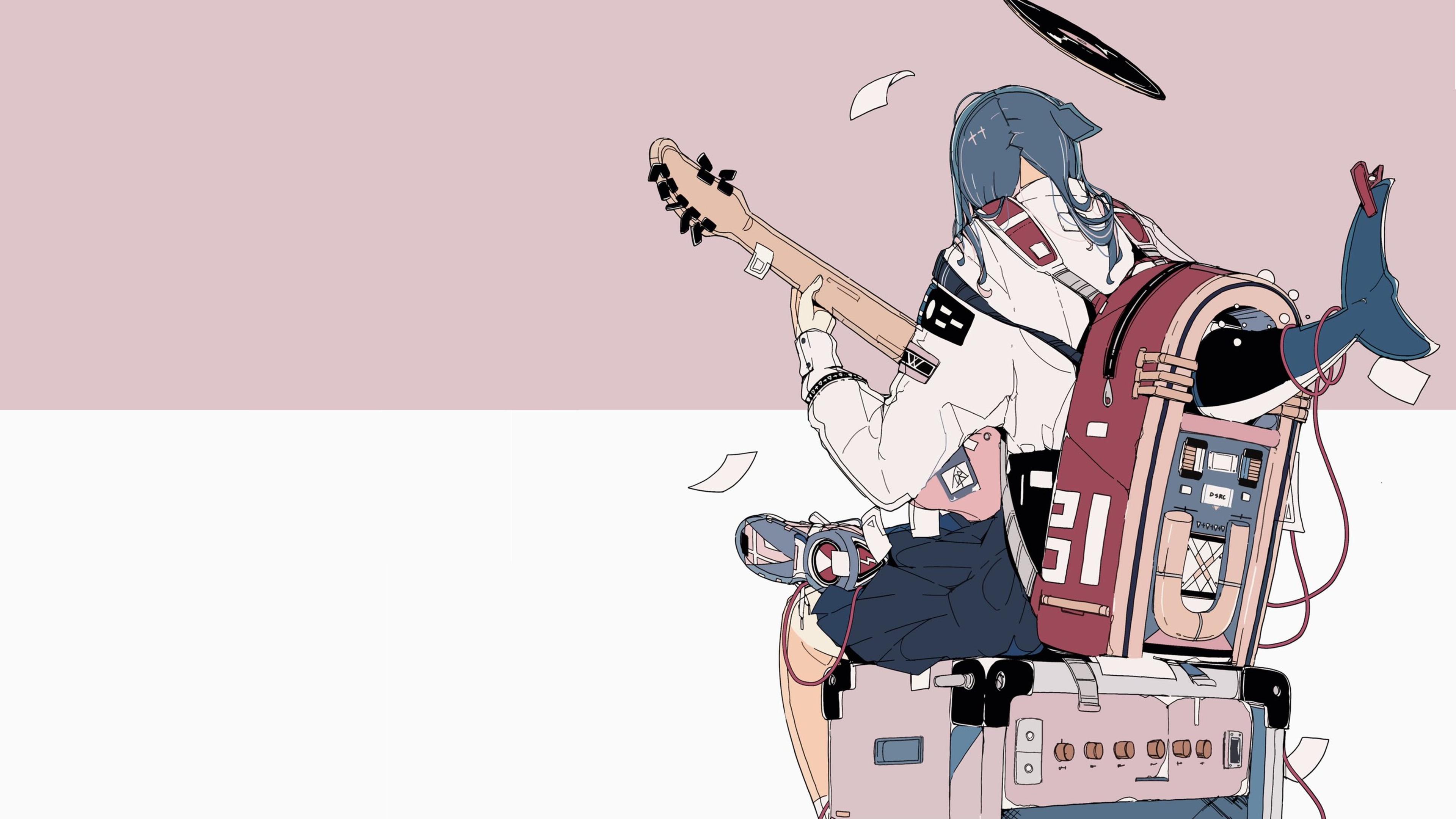Daisukerichard Anime Girls Original Characters Minimalism Guitar Musical Instrument Simple Backgroun 3840x2160