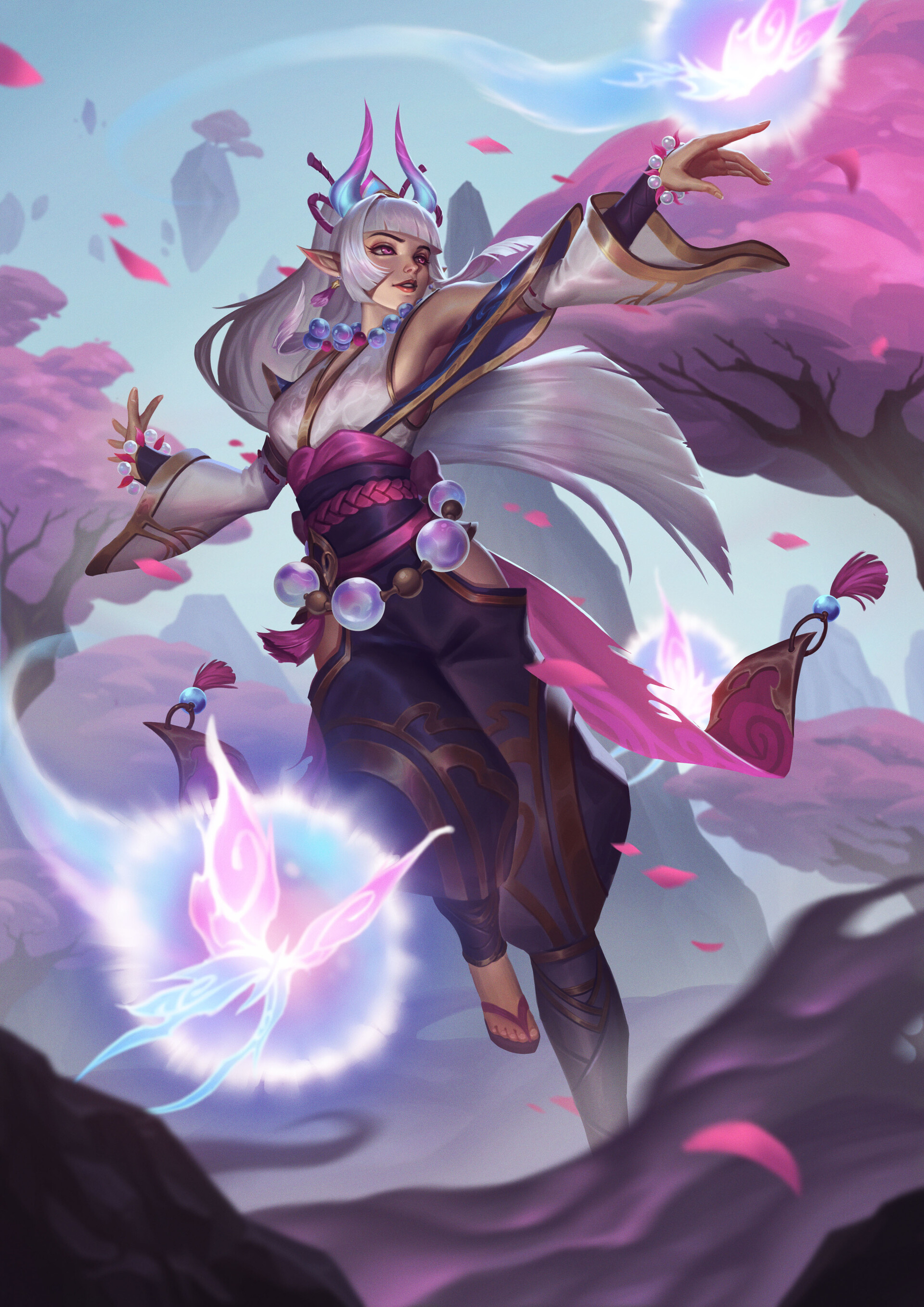 Unstable Anomaly Drawing Syndra League Of Legends League Of Legends Women Silver Hair Spirit Blossom 1920x2716