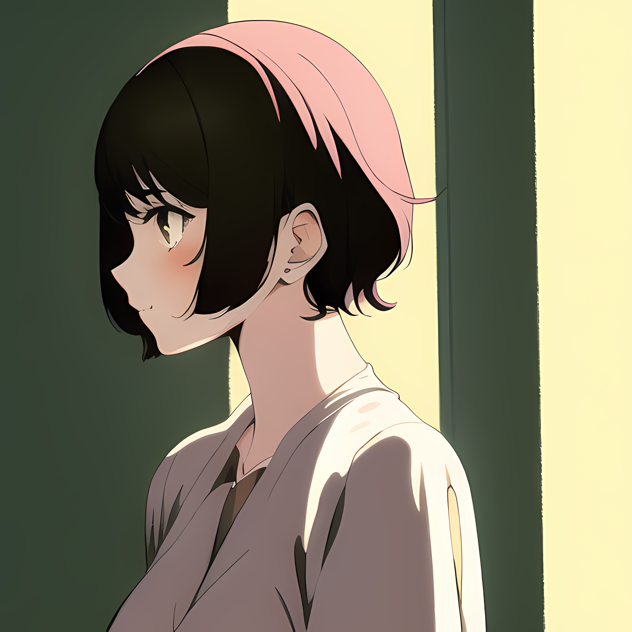 profile, short hair, AI art, anime girls, minimalism, earring, simple  background, digital art