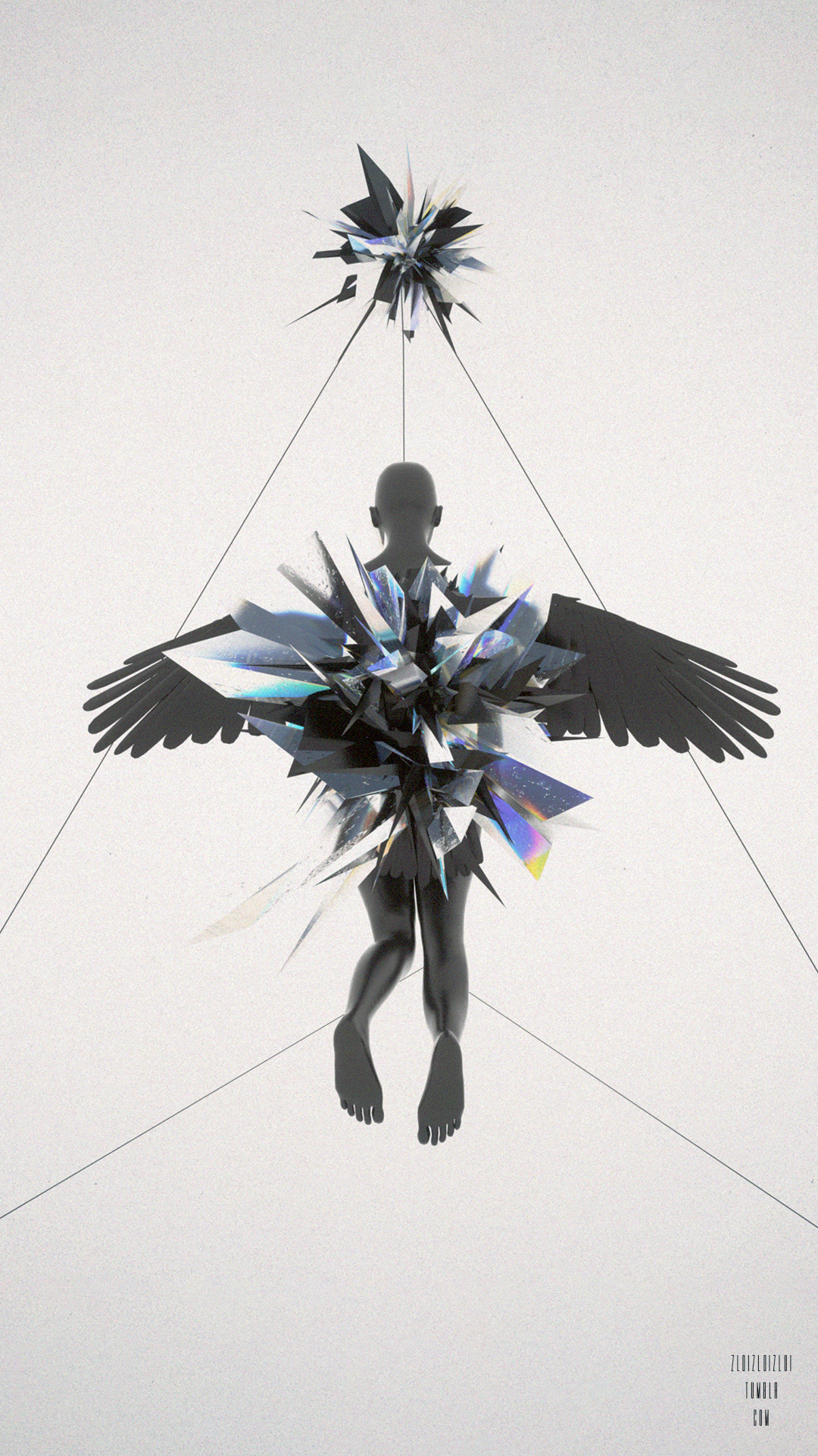 3D Abstract Angel Cinema 4D Glitch Art Glass Abstract Simple Background 1080x1920