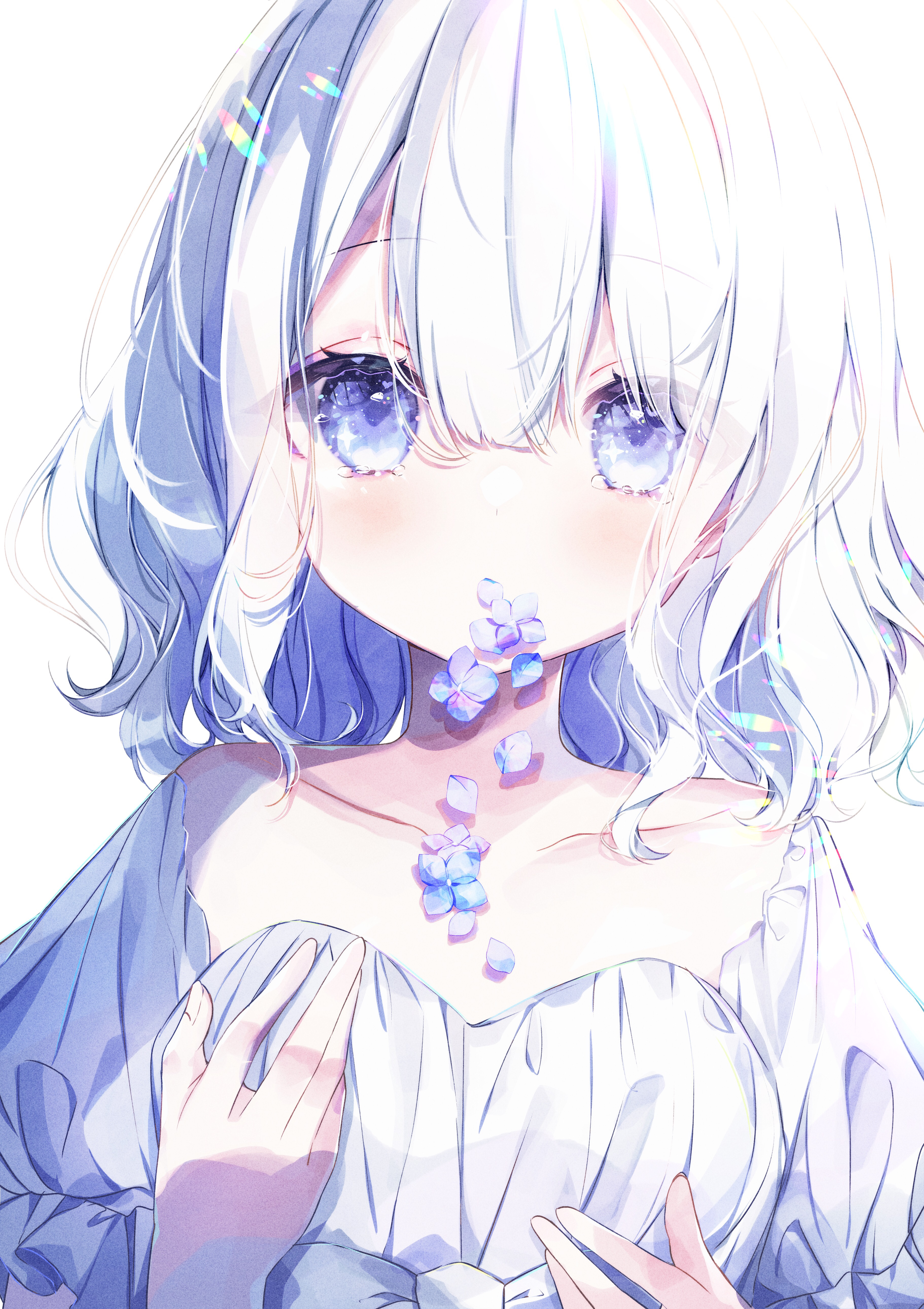 Kotamun Original Characters Anime Girls Blue Eyes White Hair Petals  Wallpaper - Resolution:3643x5159 - ID:1319612 