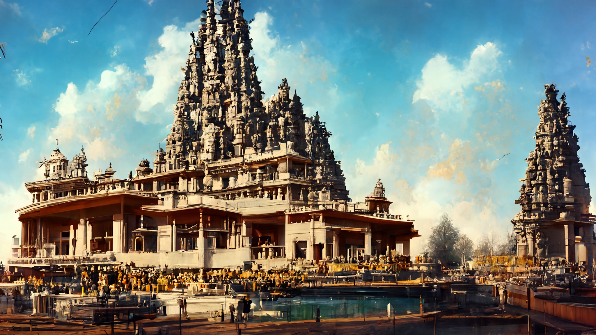 Ai Art Hindu Architecture Clouds Water Sky Building 2048x1152