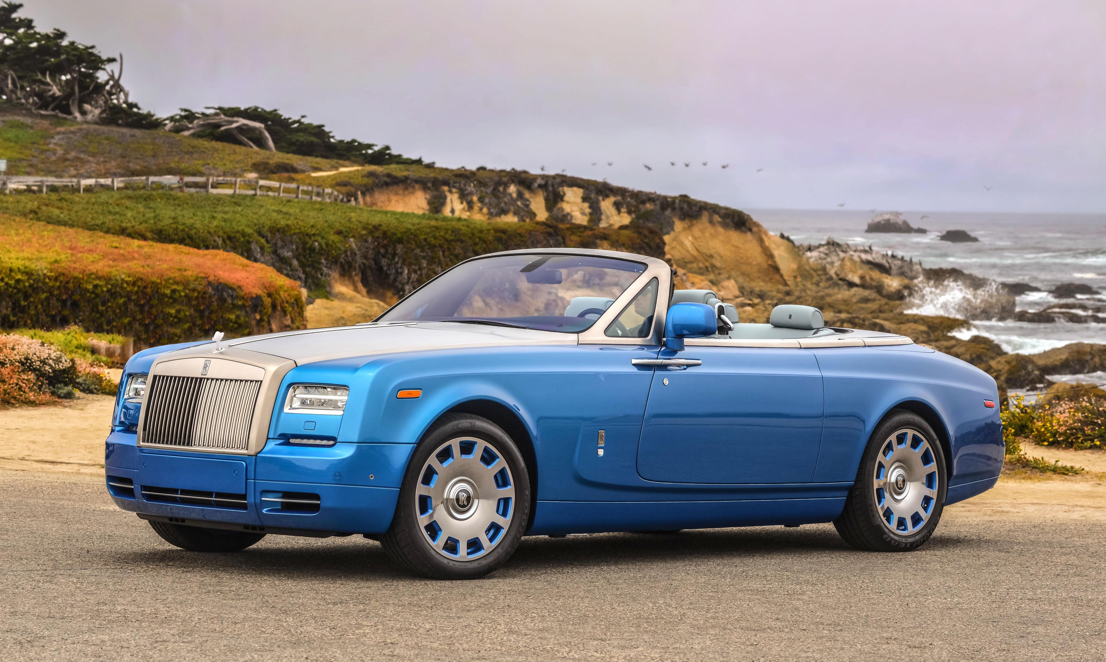 Car Rolls Royce Luxury Cars British Cars Blue Cars Convertible Side View Headlights Vehicle Water 3619x2167