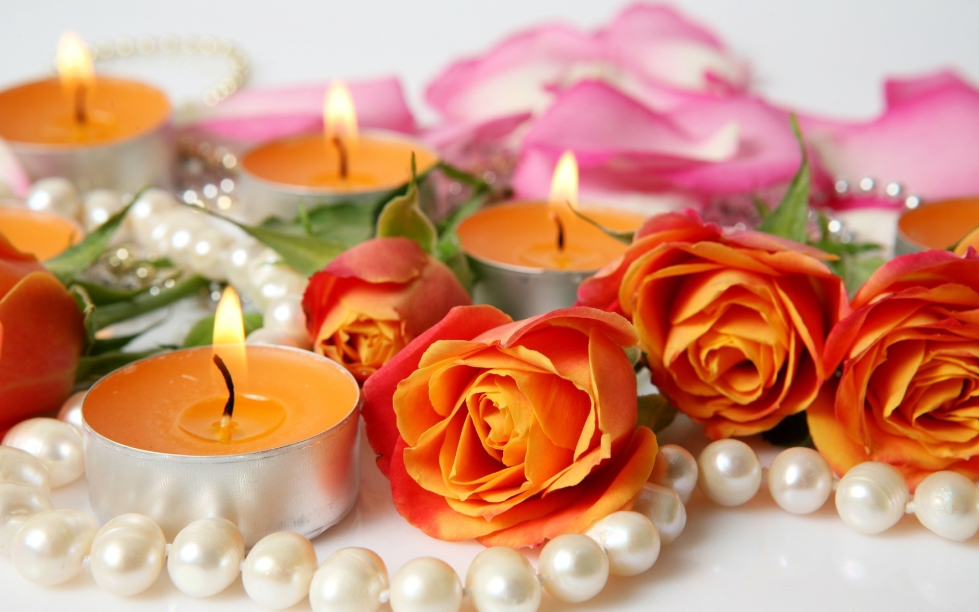 Jewelry Pearls Rose Candles 1920x1200