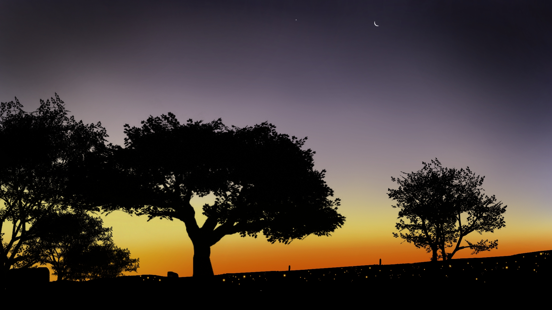 Digital Painting Digital Art Landscape Twilight Silhouette Trees 1920x1080