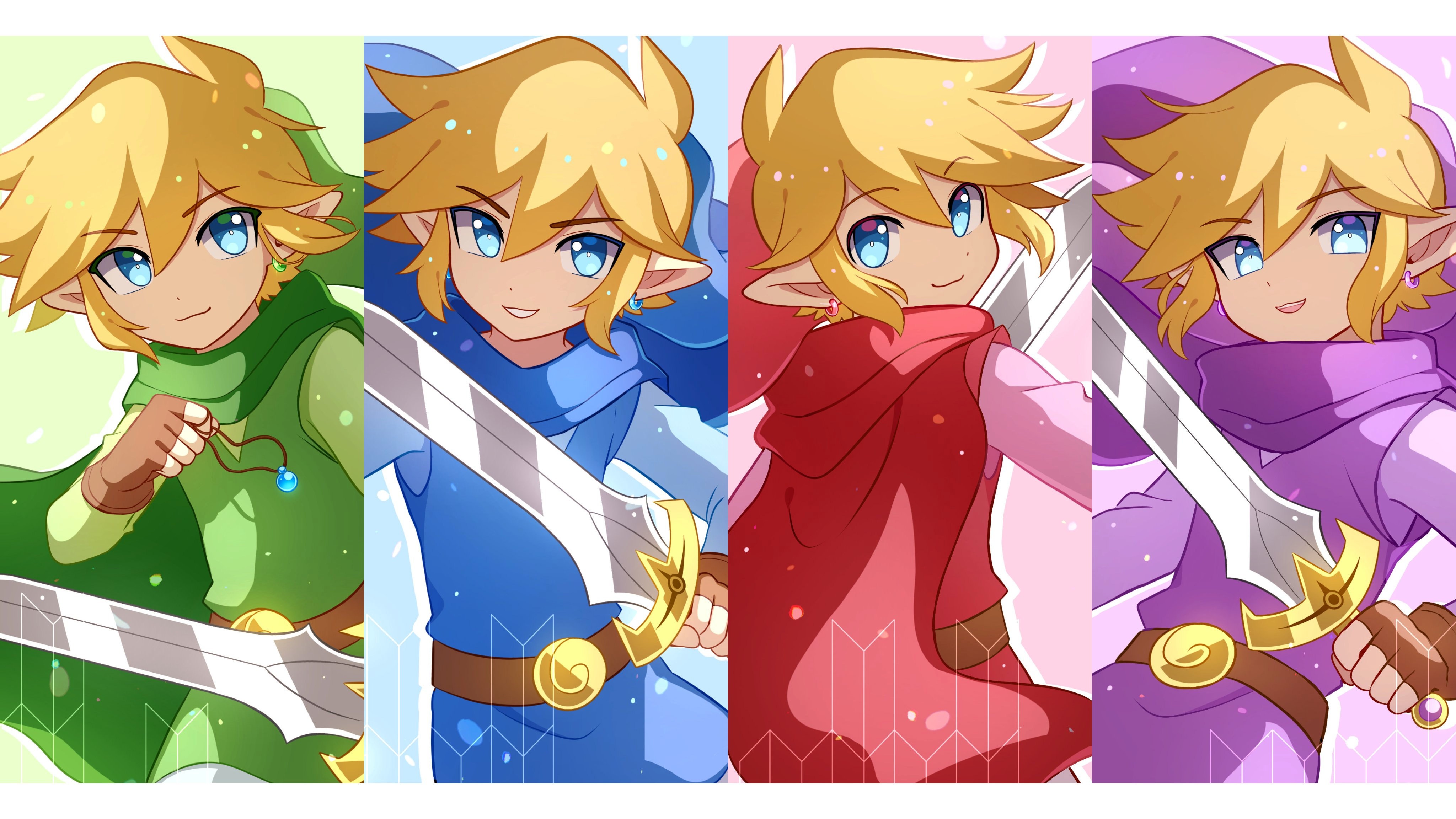 Video Games Sword Pointy Ears Tunic Green Tunic Blonde Short Hair Hat Blue Eyes Weapon Cape Gloves N 4096x2304