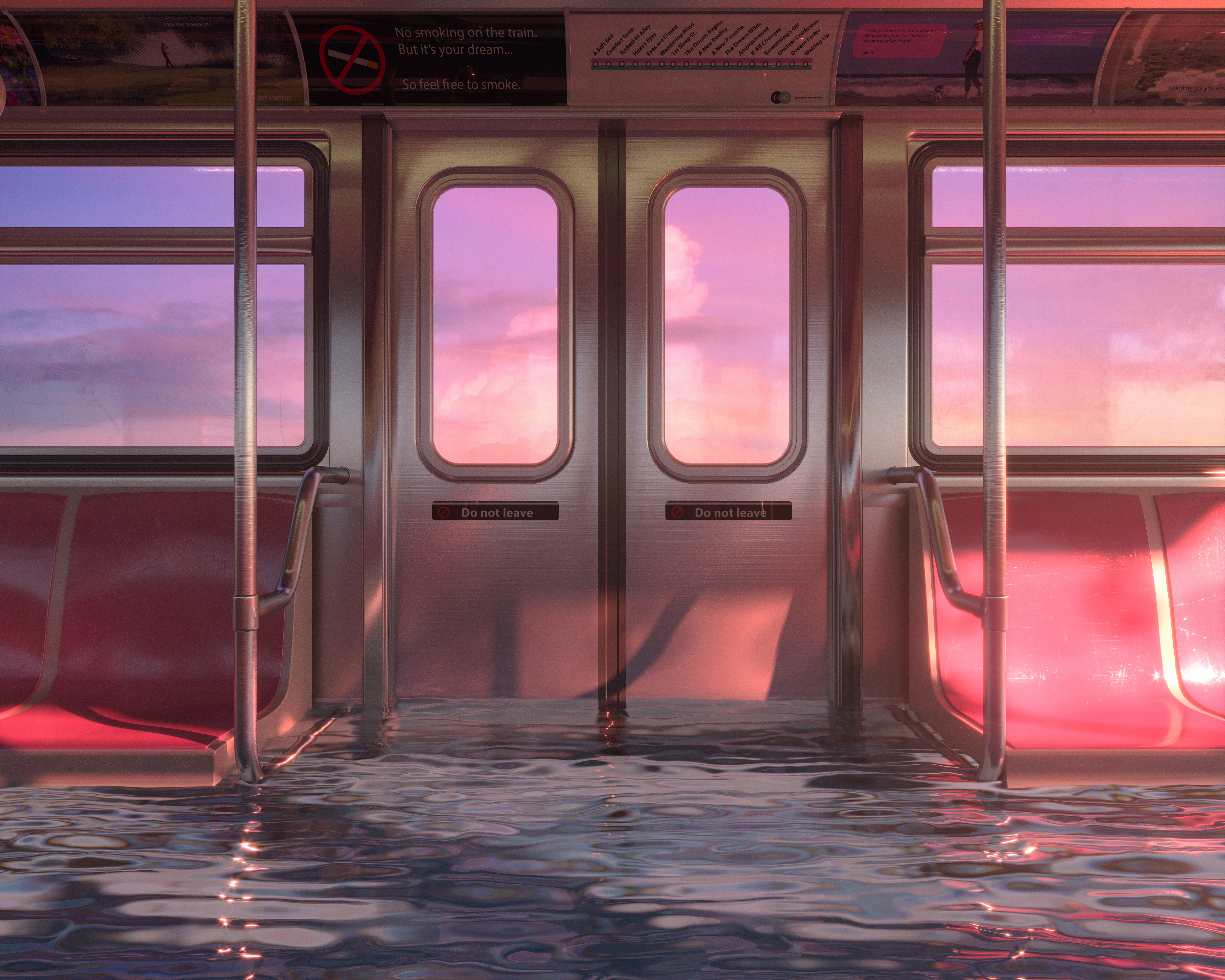 Digital Art Artwork Illustration Abstract Water Clouds Subway Train 6000x4800
