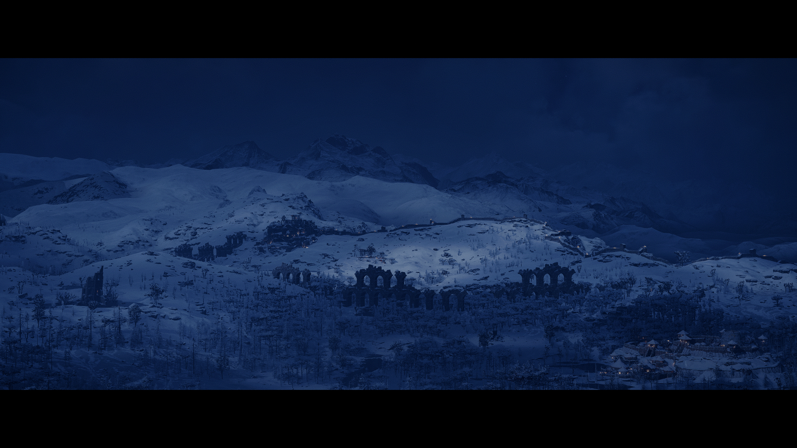 Assassins Creed Assassins Creed Valhalla Mountain Pass Night Snow Ruins Video Games 2560x1440