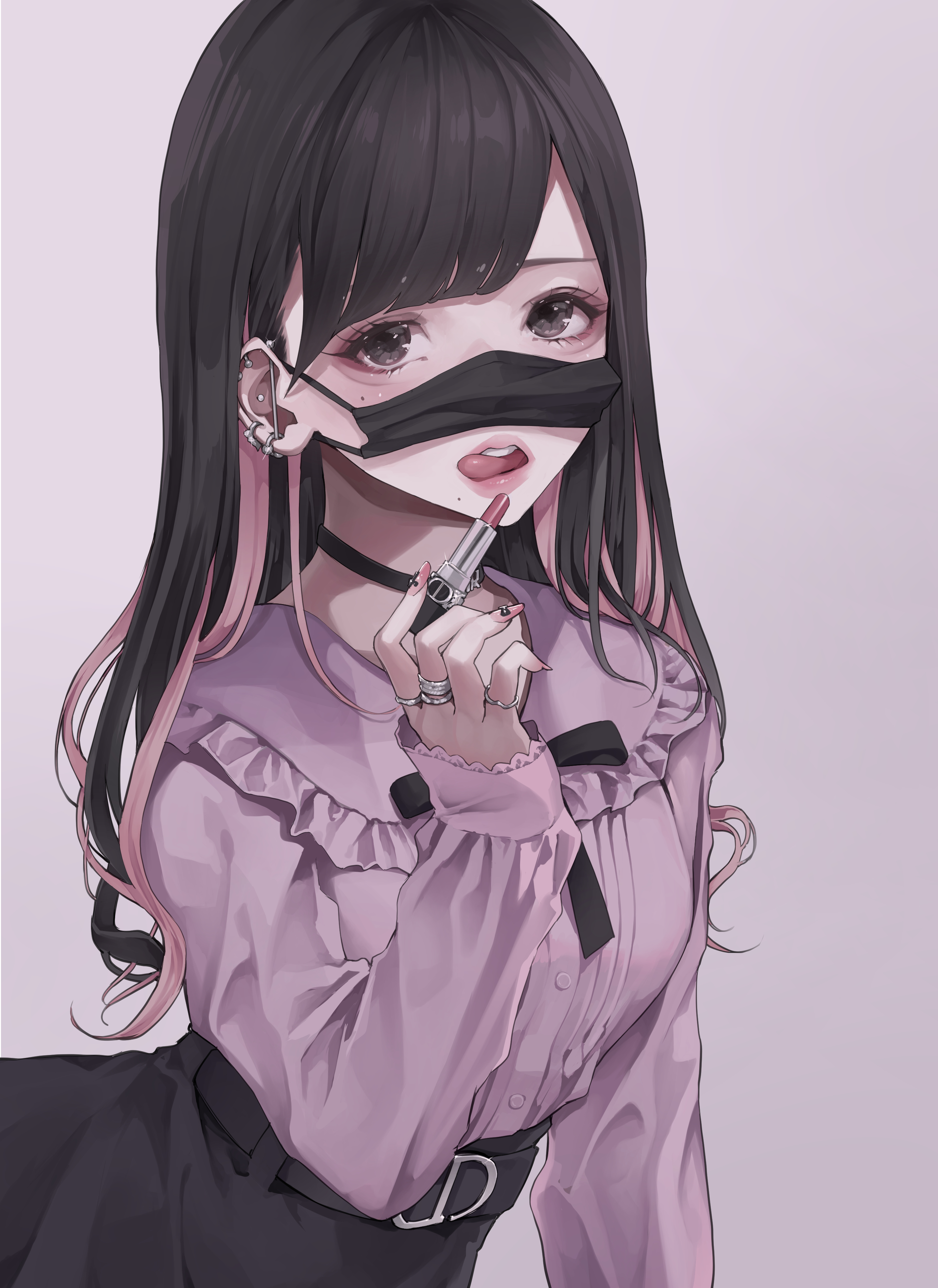 Anime Girls Mask Mouth Tongue Out Lipstick White Background Simple Background 2891x3968
