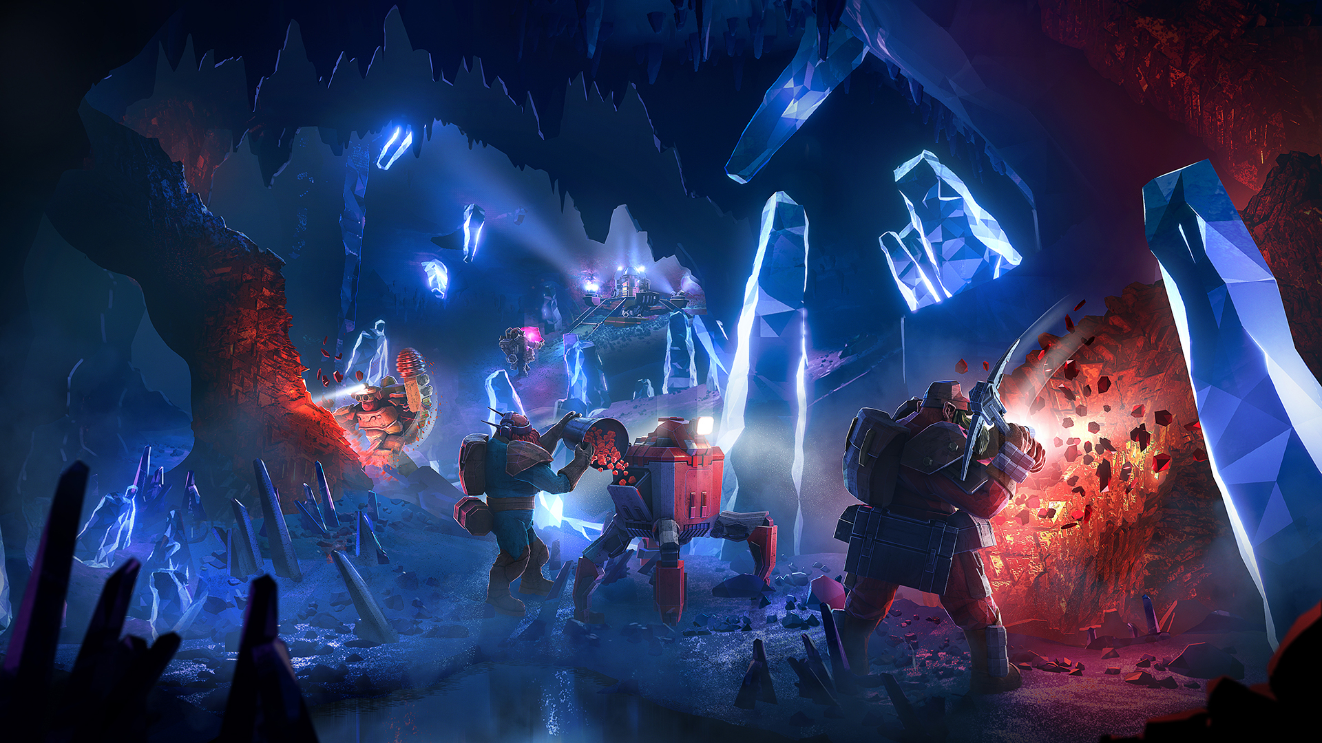 Deep Rock Galactic Cave Video Game Art Axes Video Game Characters Mining Video Games Crystal Explora 1920x1080