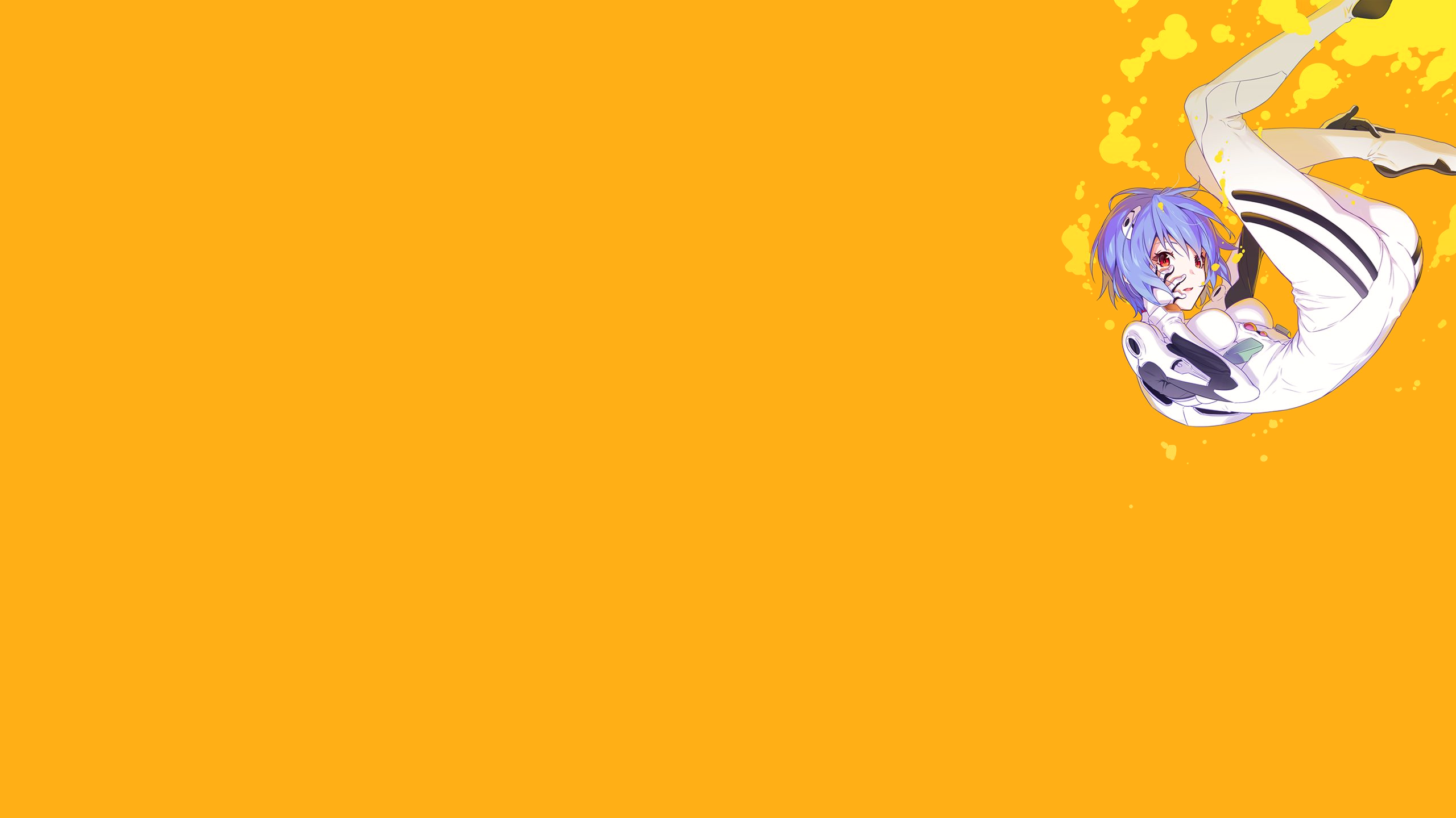 Ayanami Rei Blue Hair Short Hair Anime Girls Neon Genesis Evangelion Yellow Background Red Eyes Unde 2560x1440