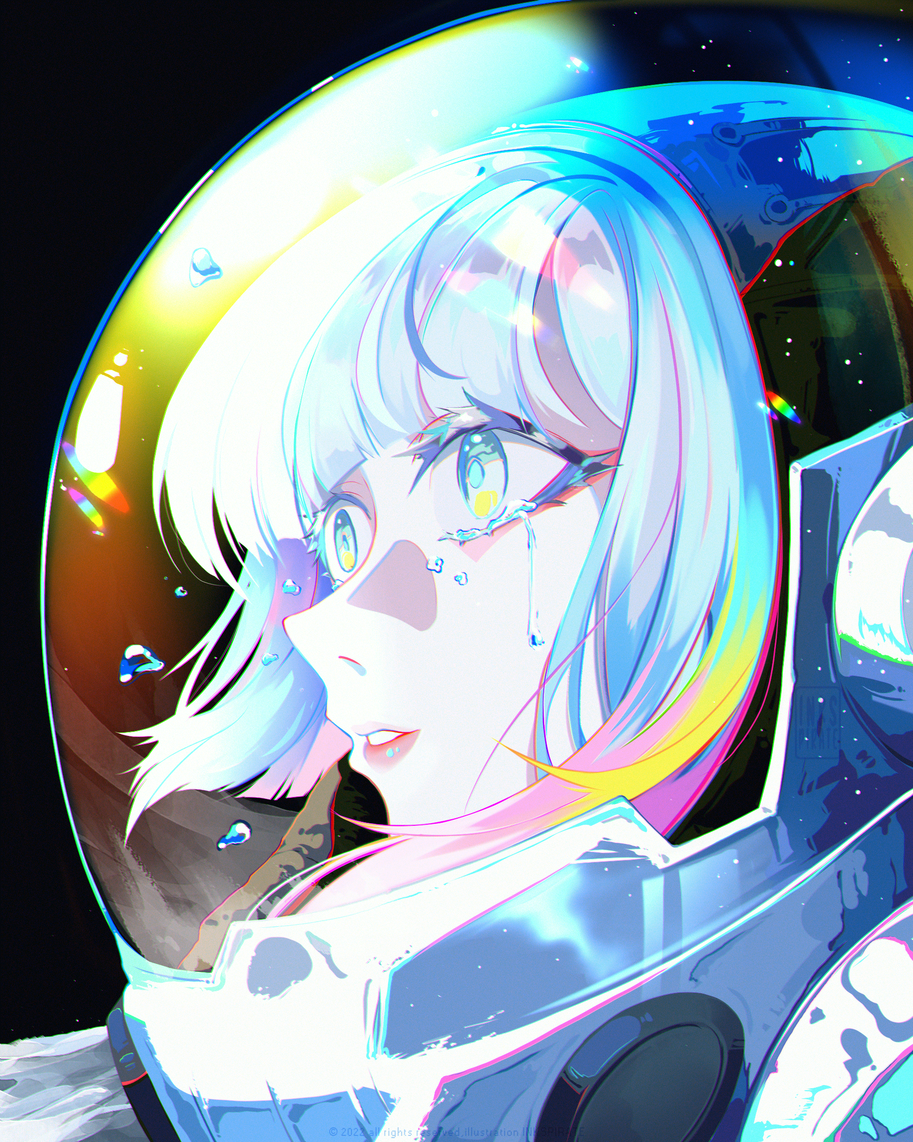 Anime Anime Girls Cyberpunk Edgerunners Lucy Edgerunners Multi Colored Hair Tears Spacesuit Crying V 1800x2250