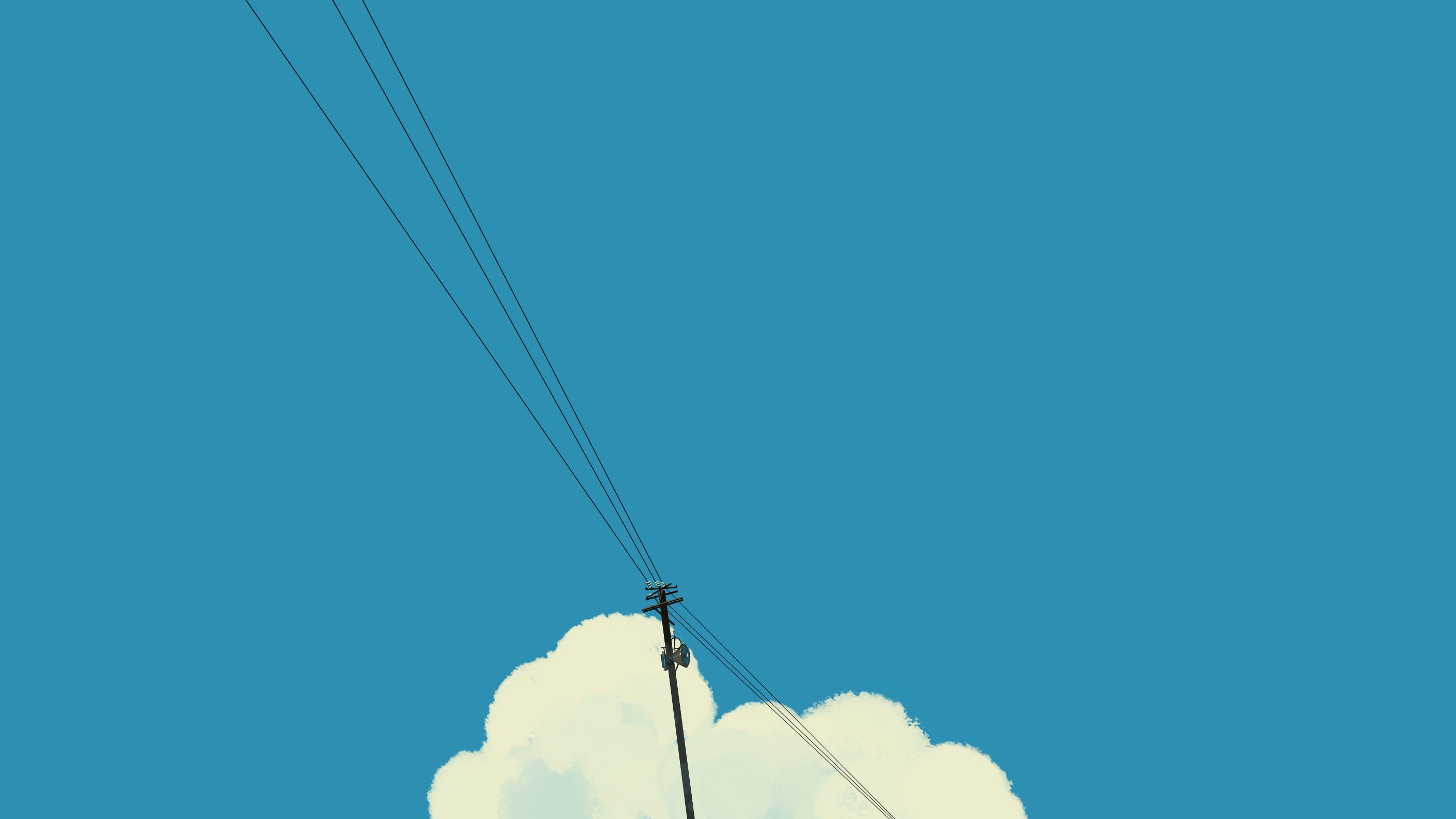 Digital Art Artwork Illustration Sky Minimalism Clouds Utility Pole Blue Simple Background 2816x1584