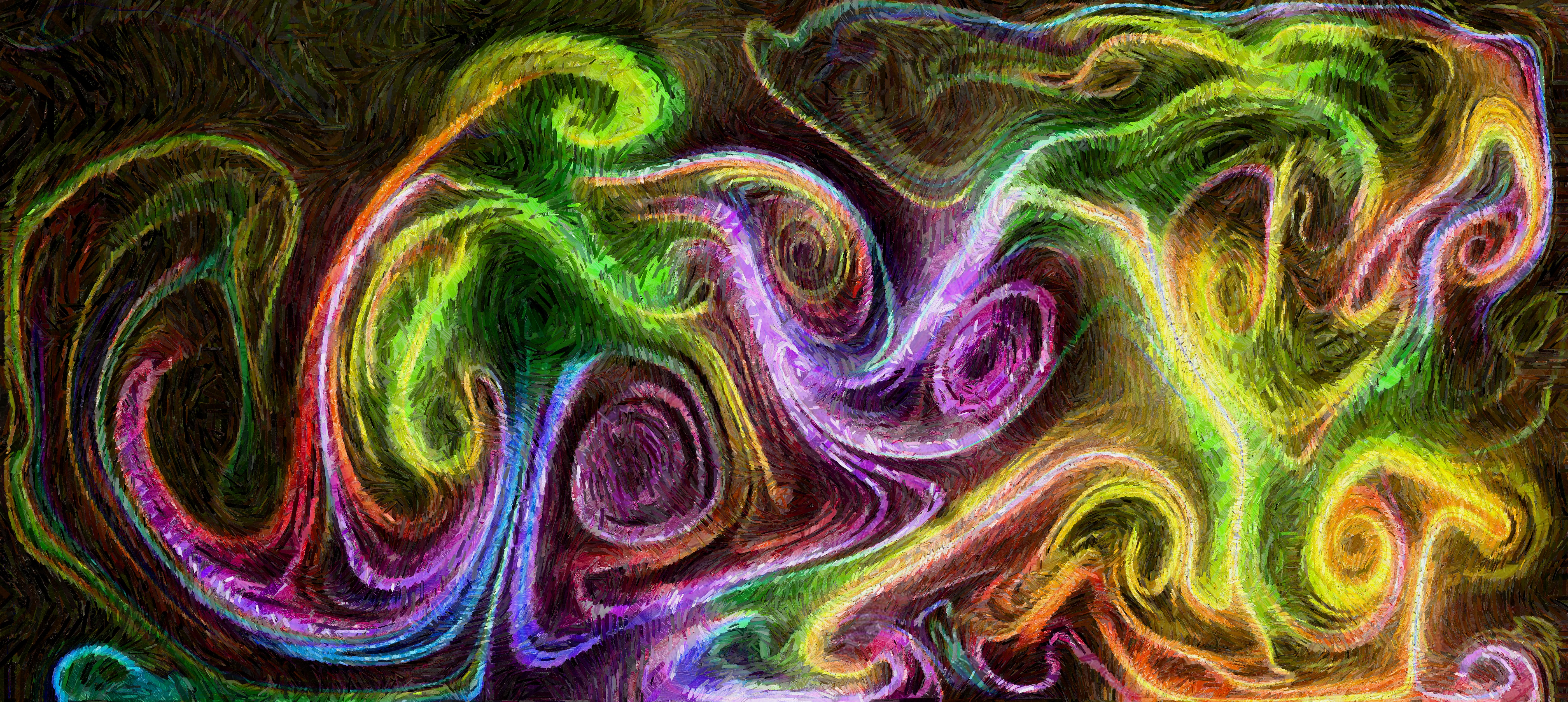 Neon Paint Splash Canvas Acrylic Colorful Fluid Swirly Dark 5600x2506