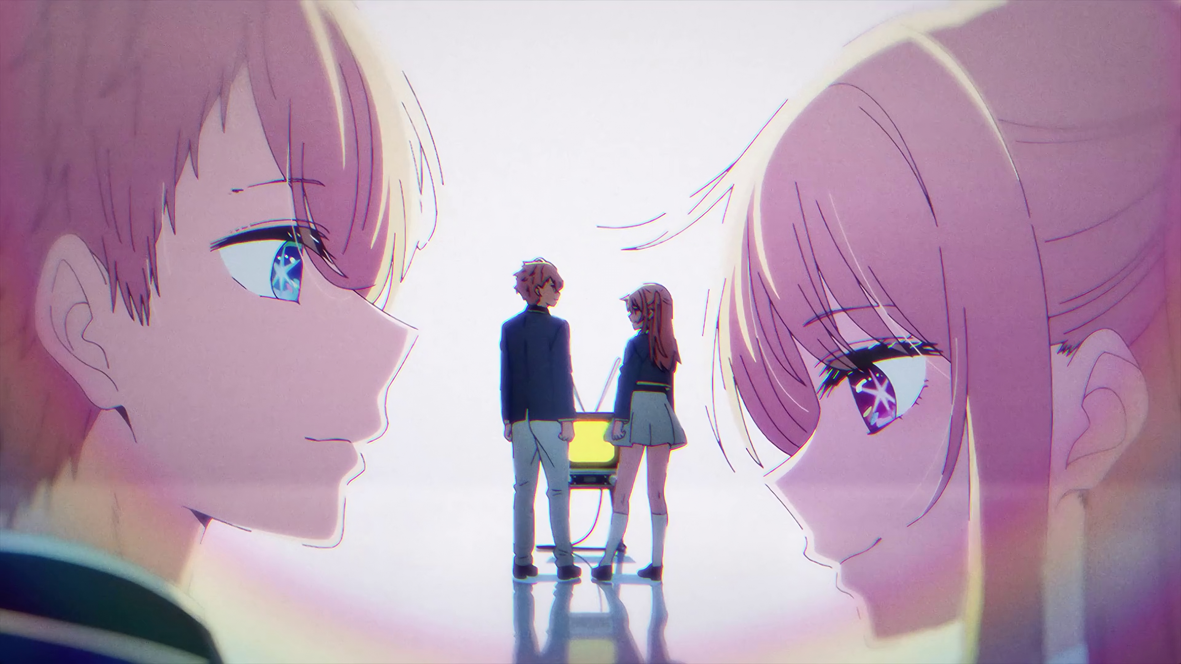 YOASOBi Oshi No Ko Anime Girls Anime Boys Star Eyes Smiling TV Simple Background Minimalism Reflecti 3840x2160