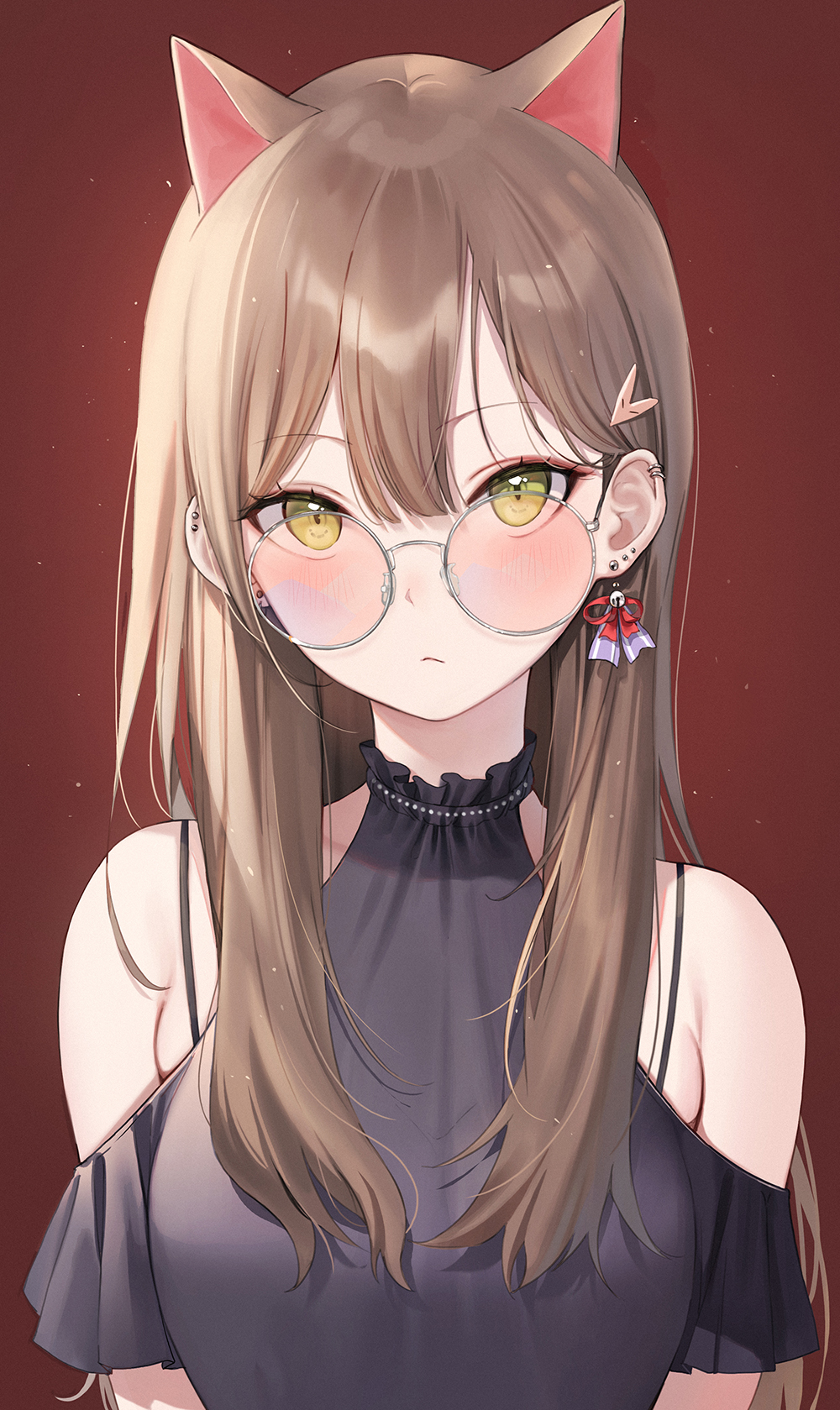 Anime Anime Girls Vertical Cat Girl Cat Ears Glasses Blushing Bare Shoulders Looking At Viewer 1000x1679