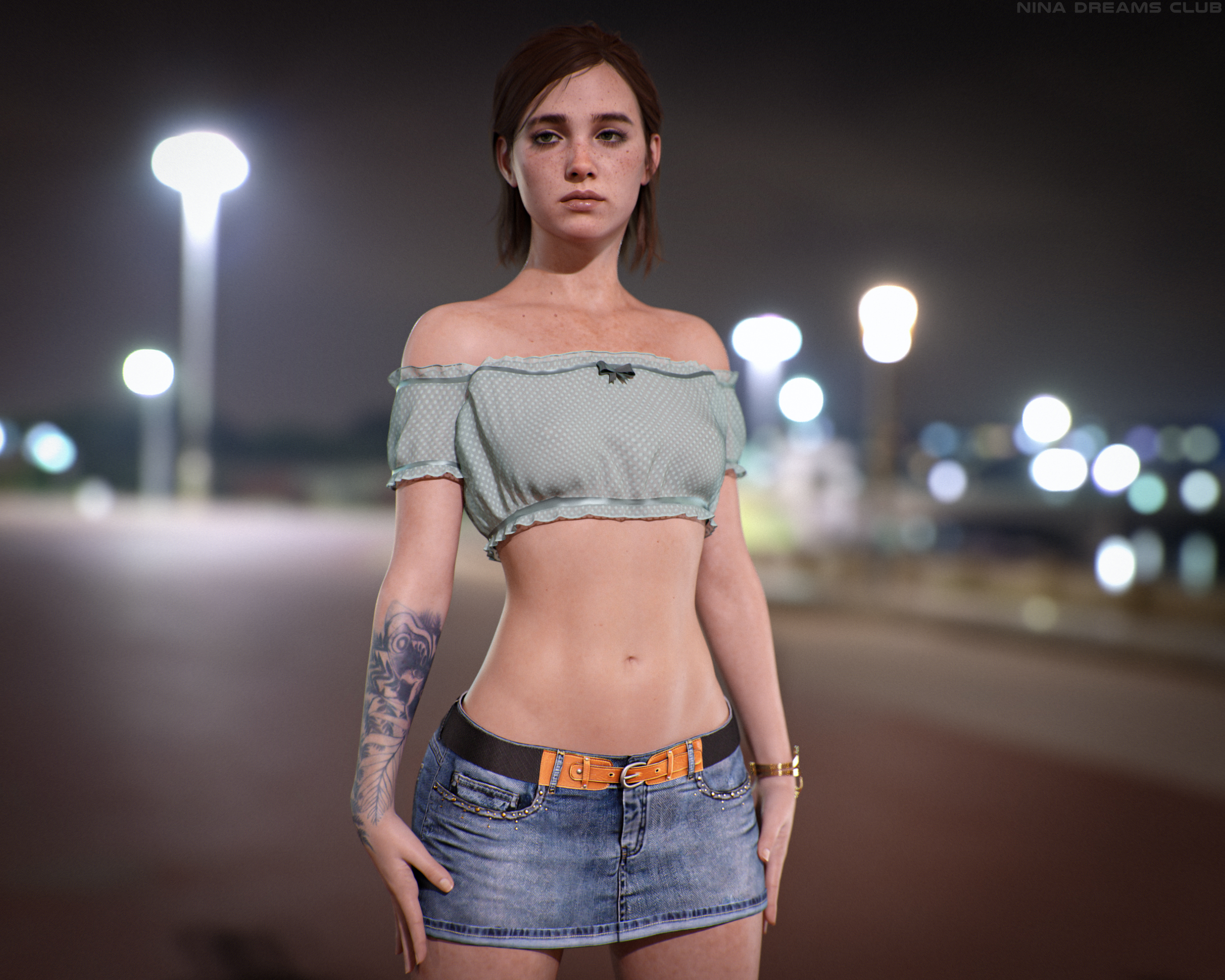 Tattoo Video Game Girls Ellie Williams The Last Of Us The Last Of Us 2 Freckles Bare Shoulders Bare  2560x2048