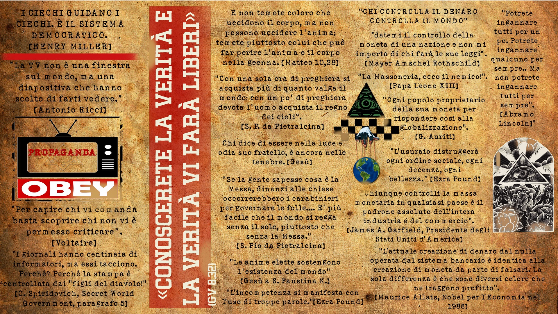 Old Paper Phrase Illuminati Pyramid Eye Of Providence Propaganda Italian Text Digital Art Simple Bac 1920x1080
