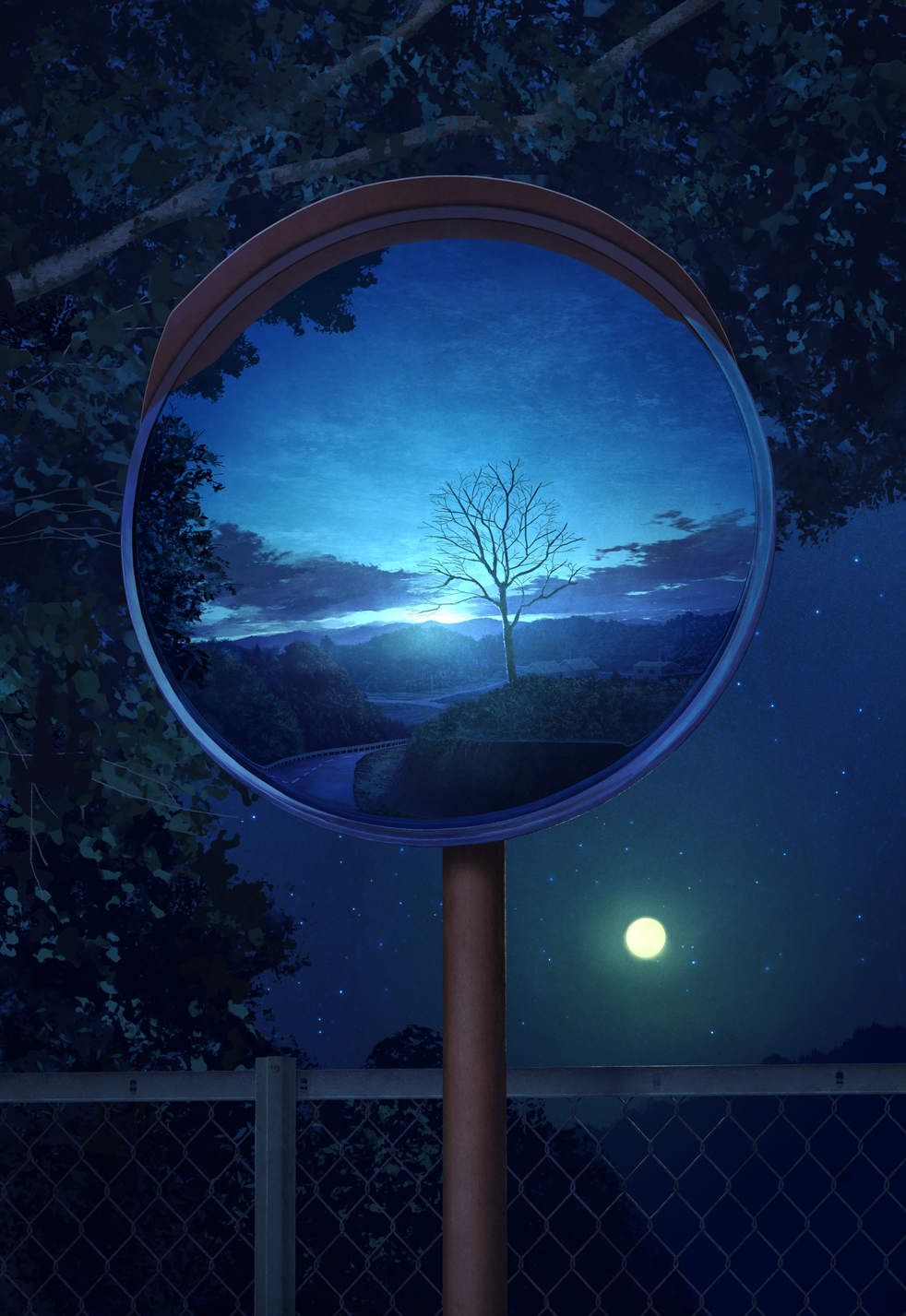 Pixiv Artwork Portrait Display Night Moon Sky Stars 982x1427