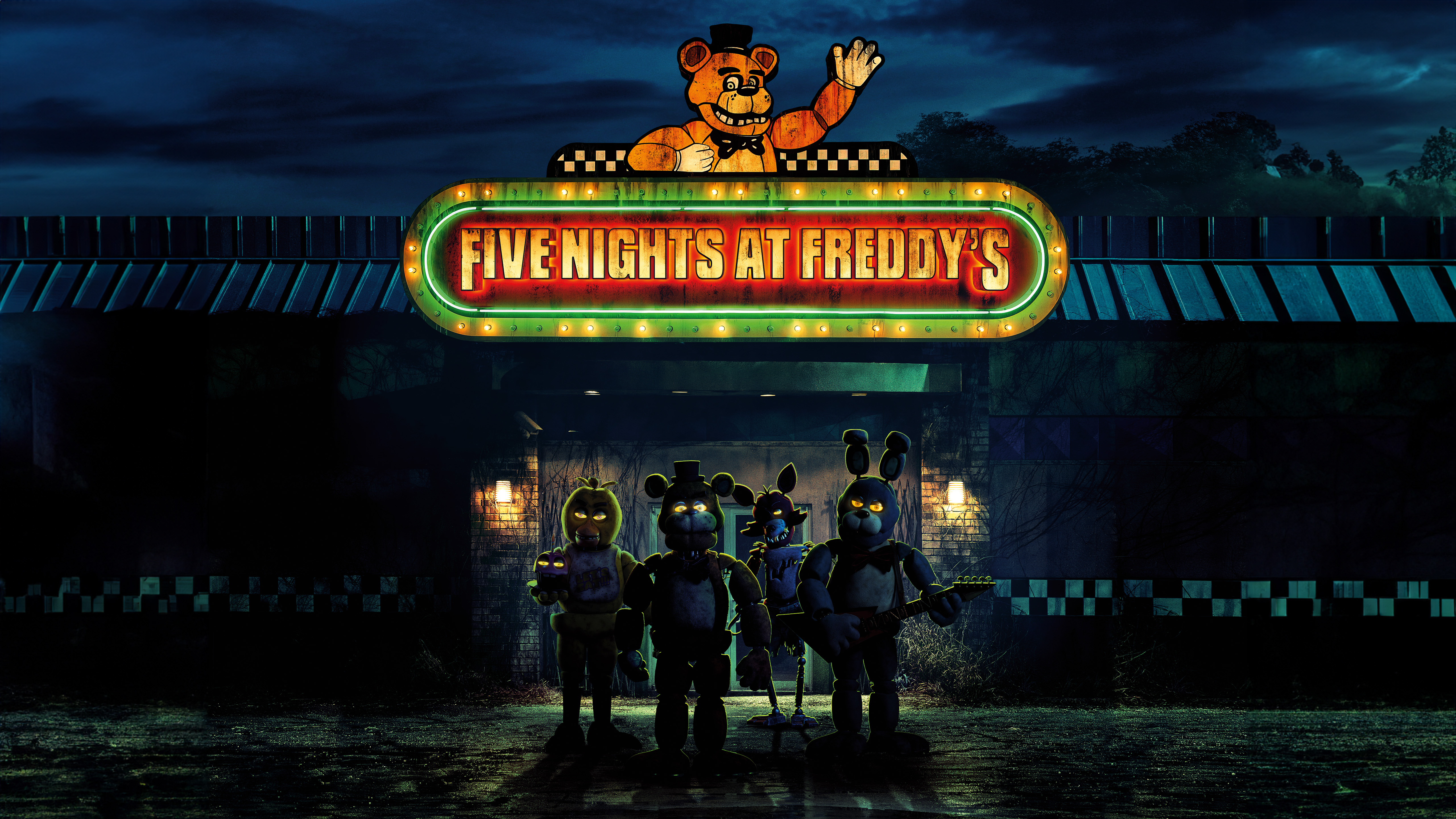 Five Nights At Freddys Freddy Fazbear Bonnie FNAF Chica FNAF Foxy FNAF Horror Movies Digital Art Sky 5120x2880