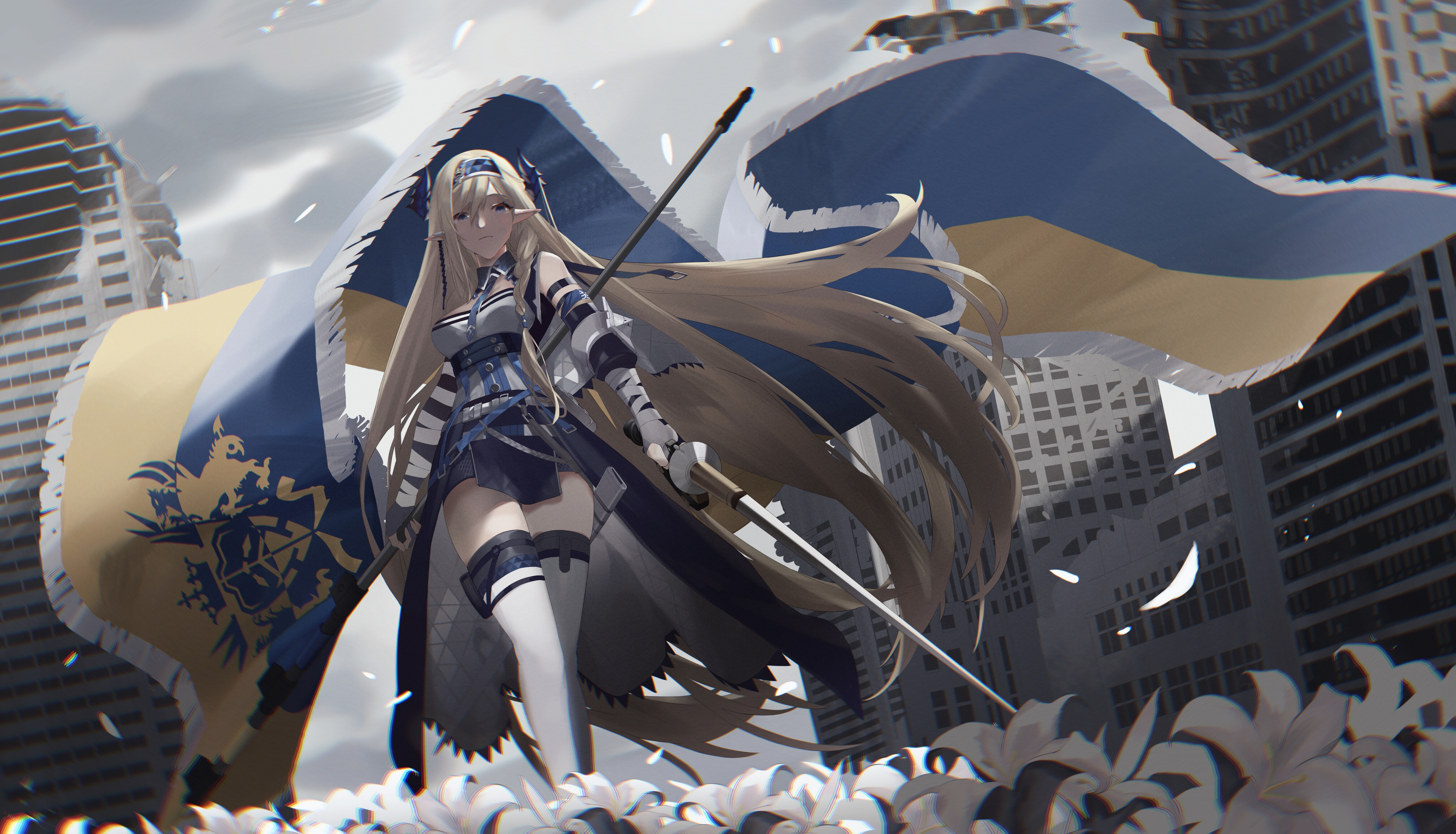Anime Anime Girls Flowers Blonde Weapon Flag Arknights 4032x2309