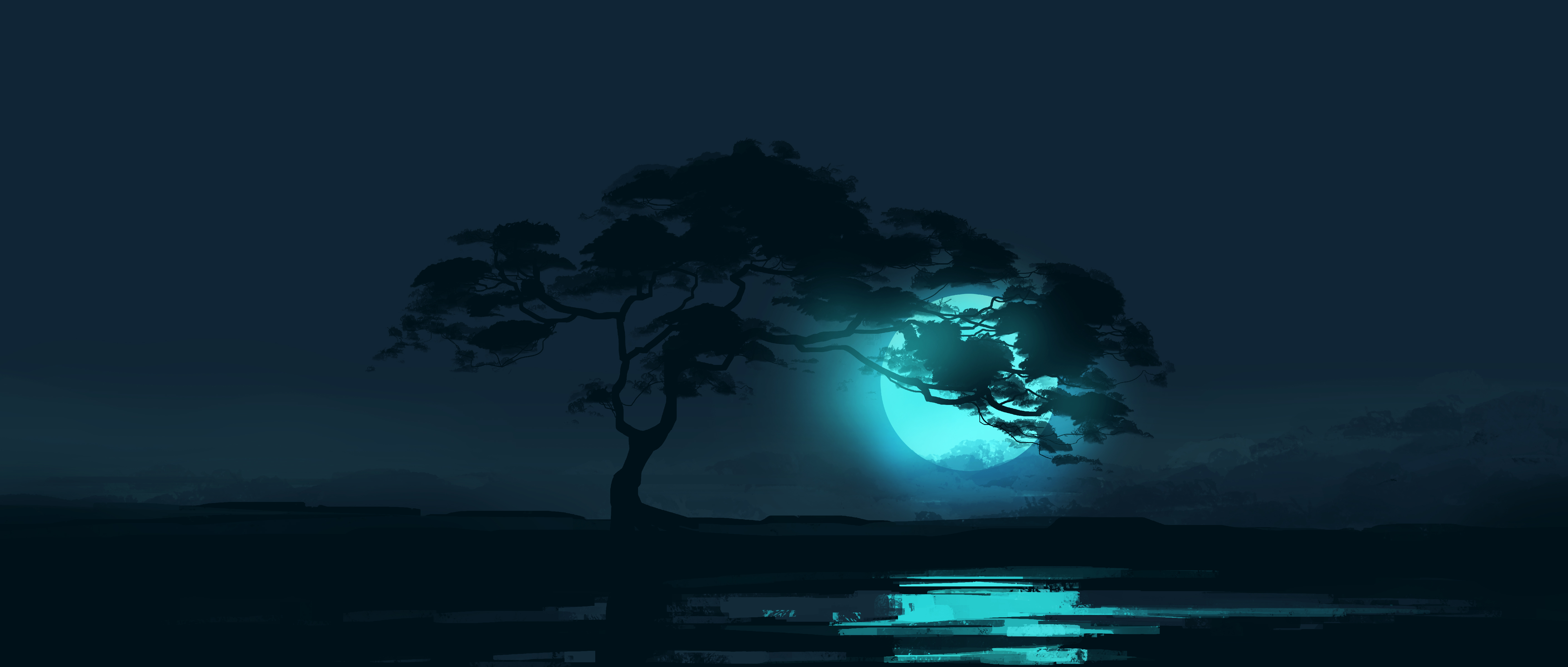 Gracile Digital Art Artwork Illustration Environment Wide Screen Ultrawide Trees Landscape Night Moo 5640x2400