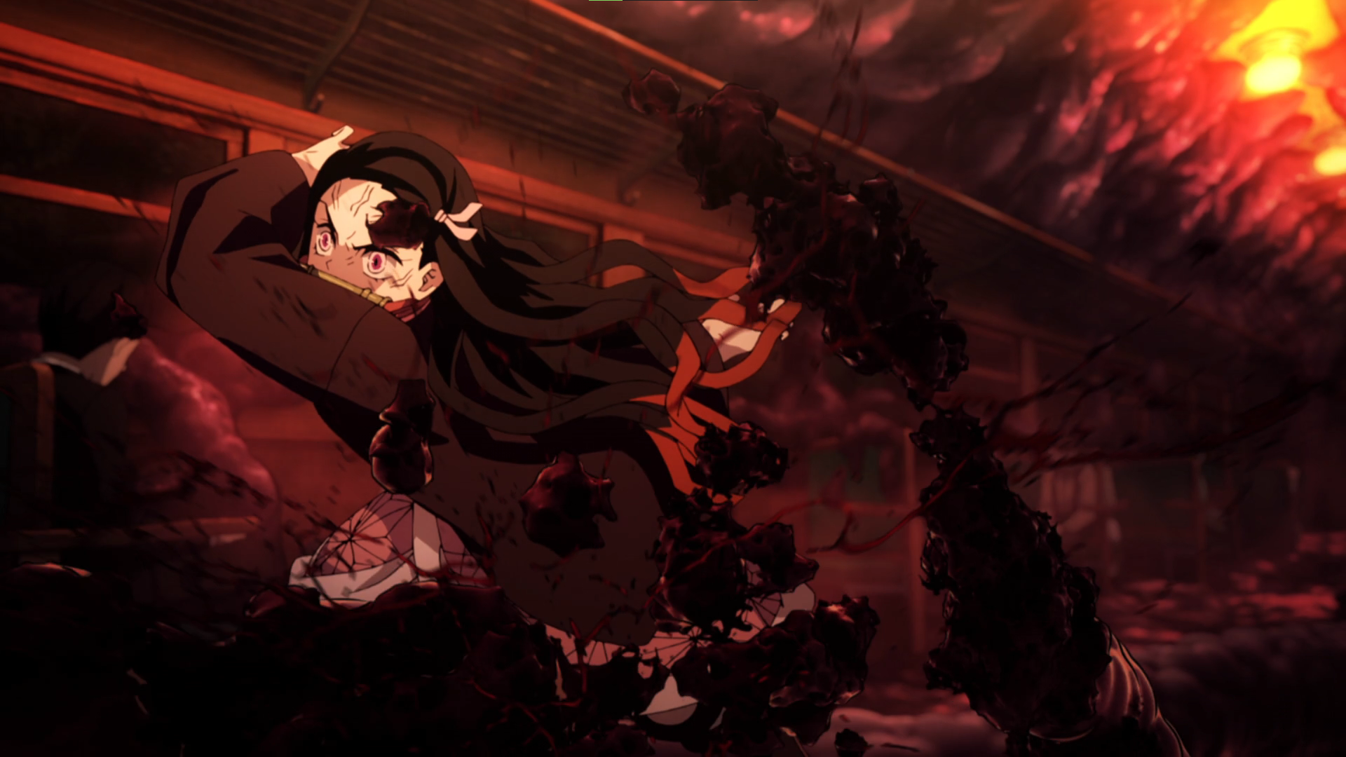 Kimetsu No Yaiba Kamado Nezuko Anime Anime Girls Anime Screenshot Demon Demon Face Long Hair Kimono 1920x1080