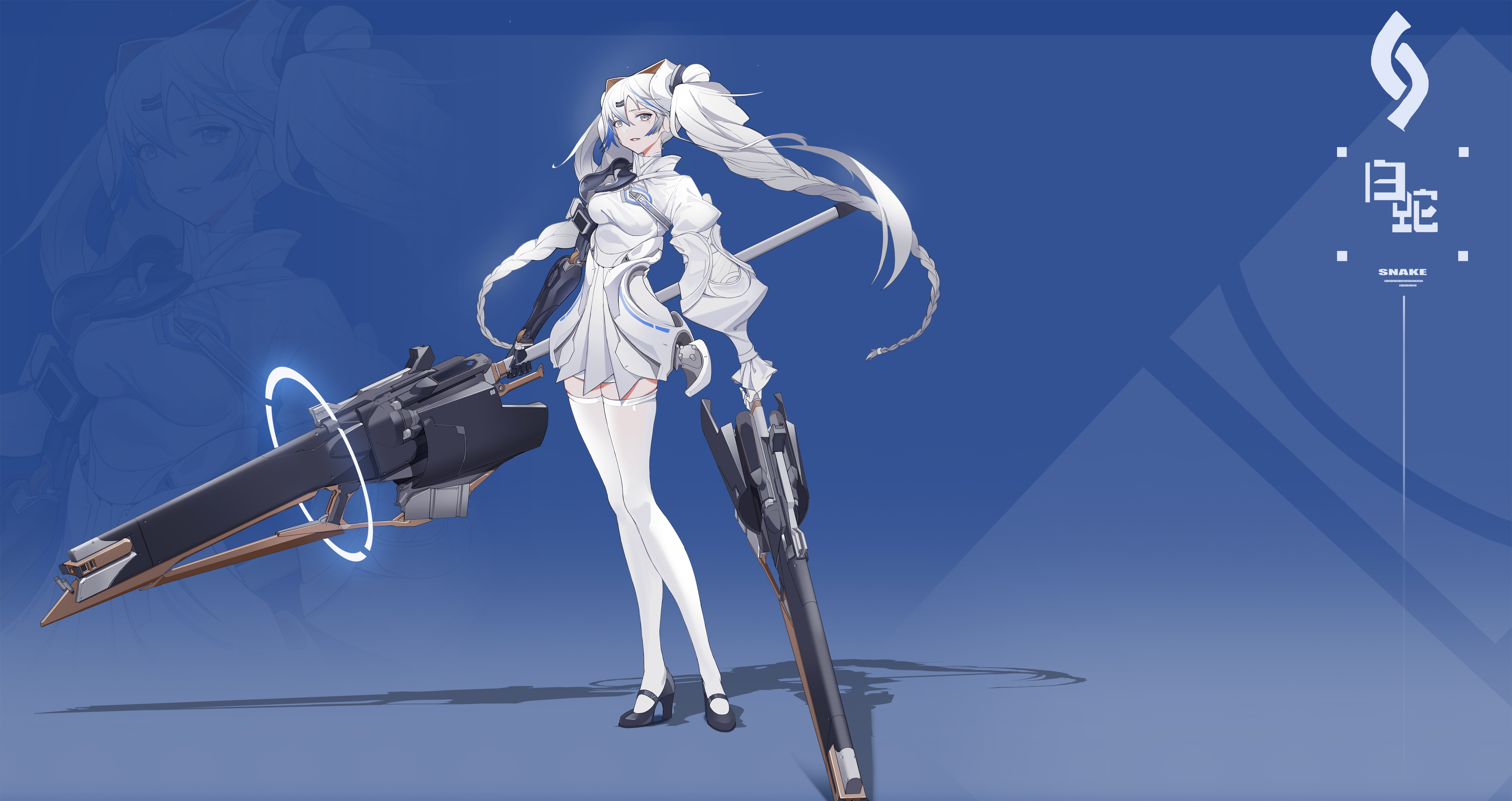 Anime Girls Xin Artist Science Fiction Simple Background Weapon 4717x2500