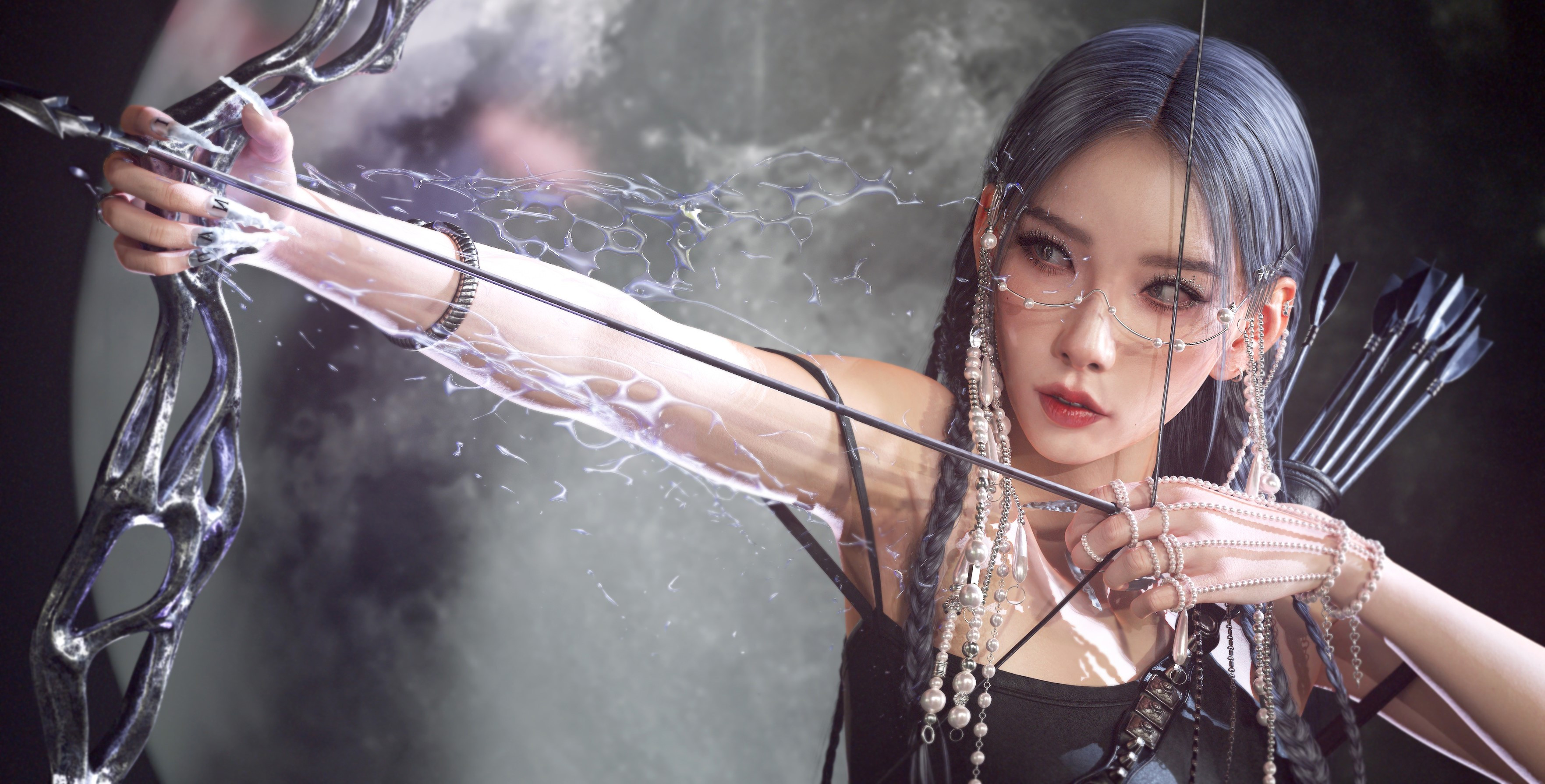 Lee GunHo CGi Women Braids Glasses Jewelry Kim Taeyeon Moon Asian 3526x1790