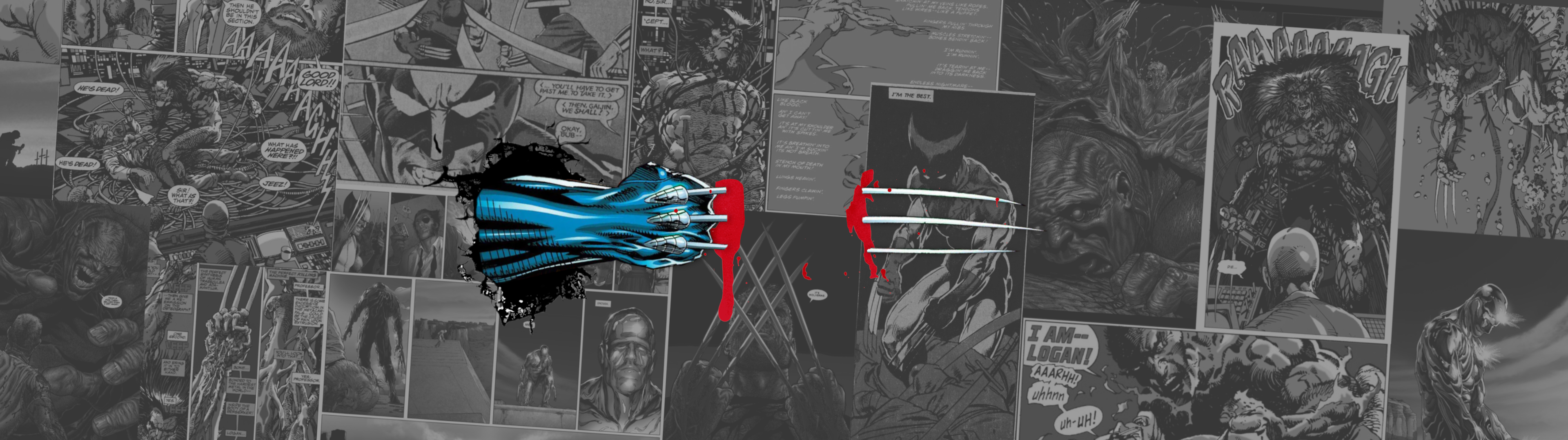 Wolverine Comics Claws Low Saturation Hole Superhero X Men Minimalism Comic Art 3840x1080