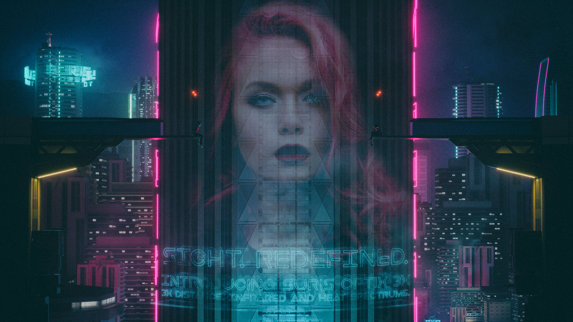 David Legnon Cityscape Cyberpunk Night Neon Lights Neon Glow Building Skyscraper Commercial Pink Hai 1920x1080
