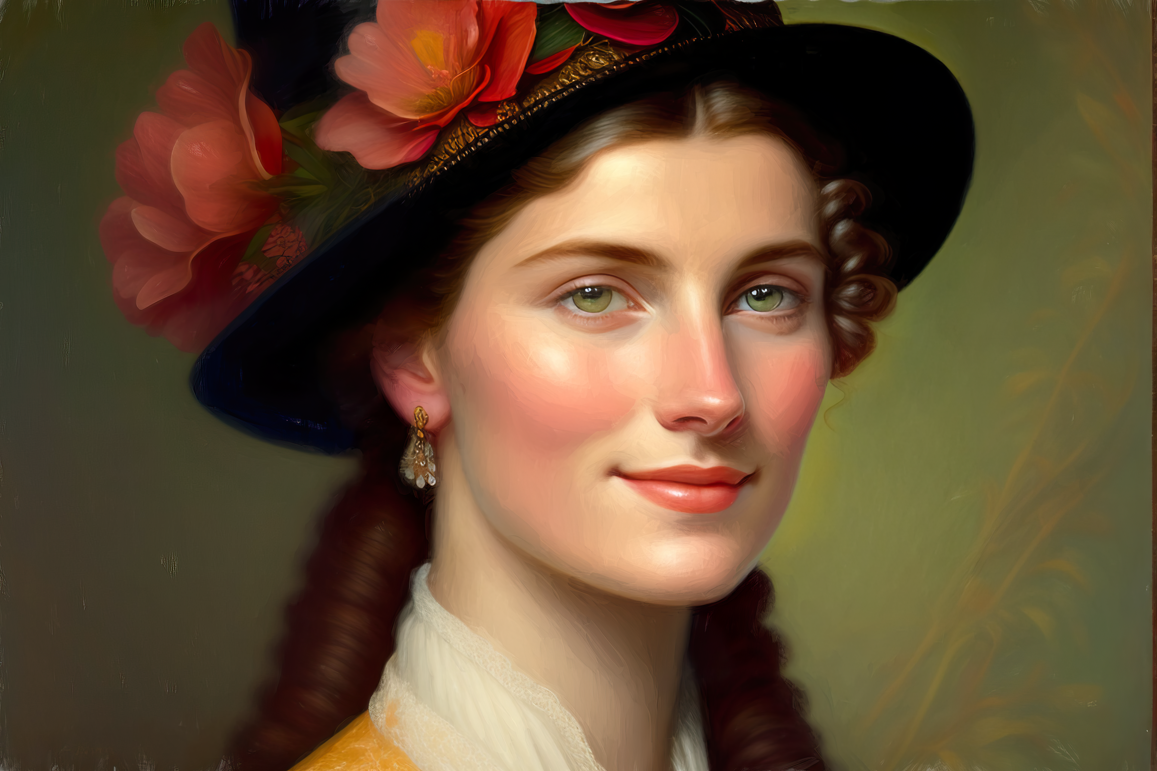 Lexica Ai Art Portrait Women Oil Painting Victorian Clothes Hat Vibrant Detailed Face Smiling 3840x2560
