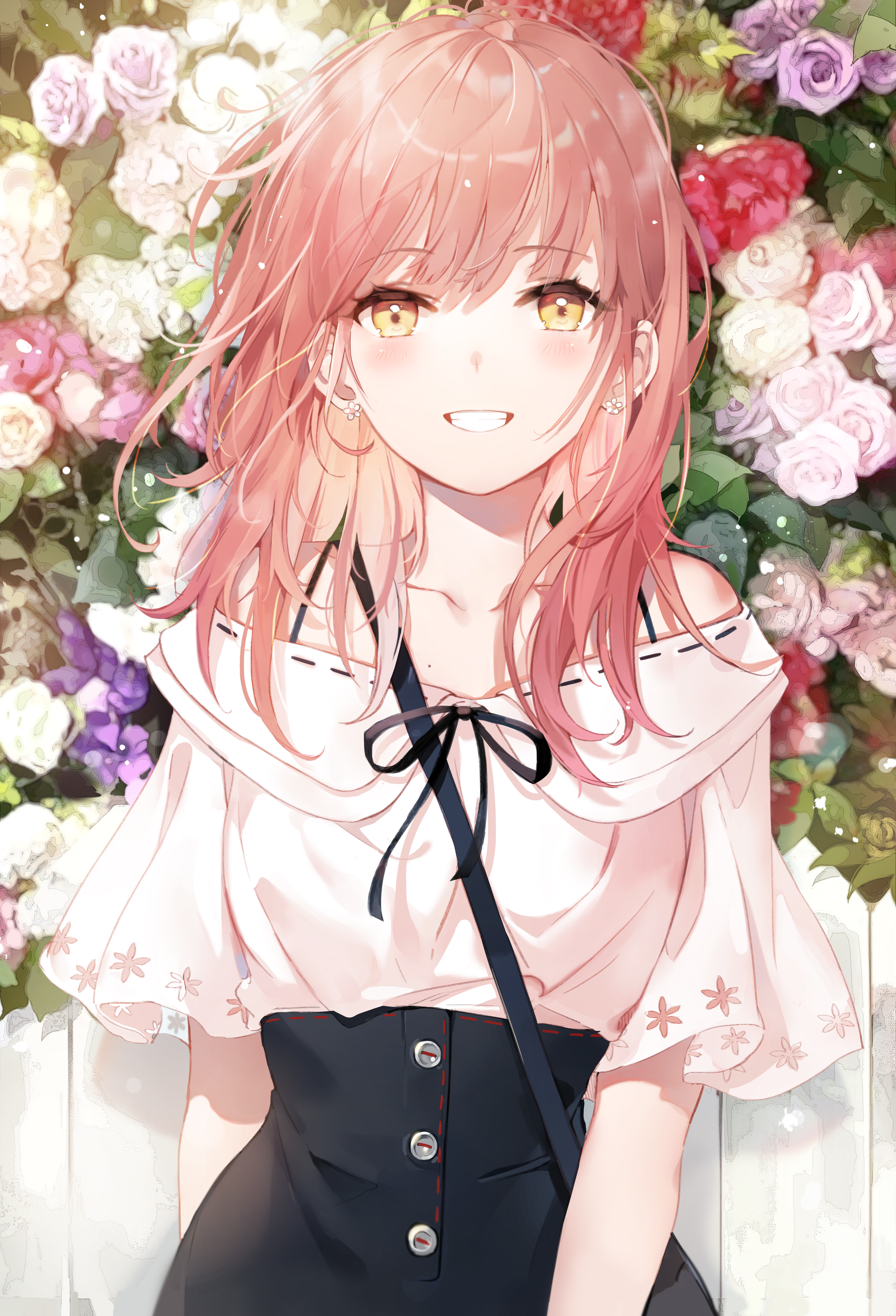 Yumaomi Anime Flowers Anime Girls Yellow Eyes Redhead 4099x6018