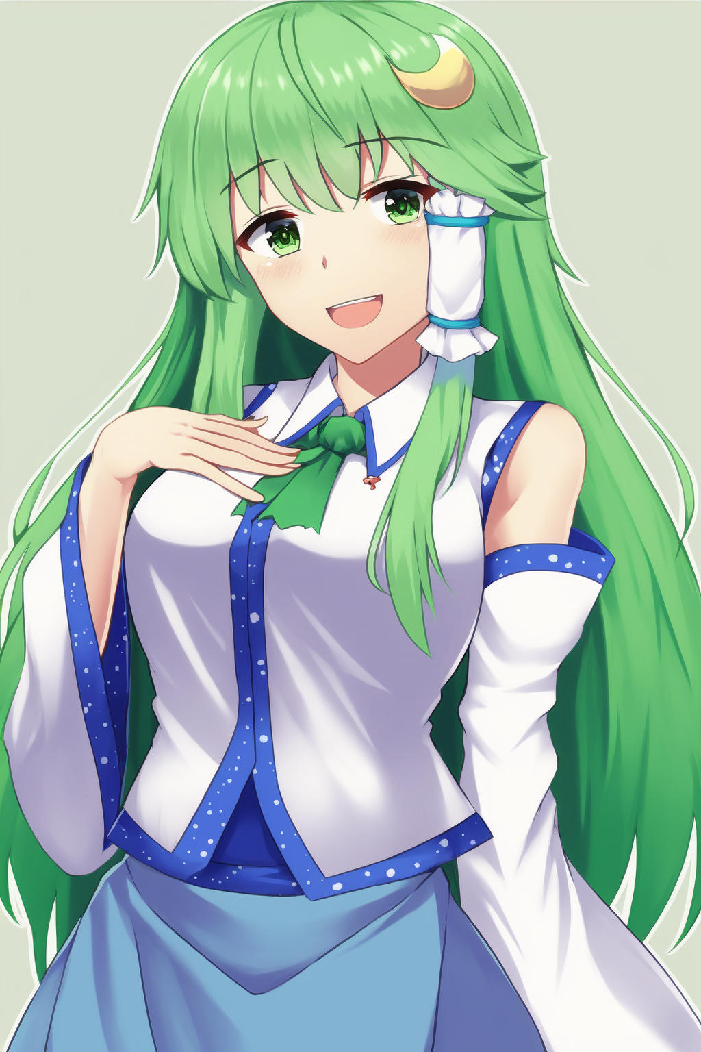 Anime Anime Girls Touhou Kochiya Sanae Long Hair Green Hair Solo Artwork Digital Art Fan Art Green E 1024x1536