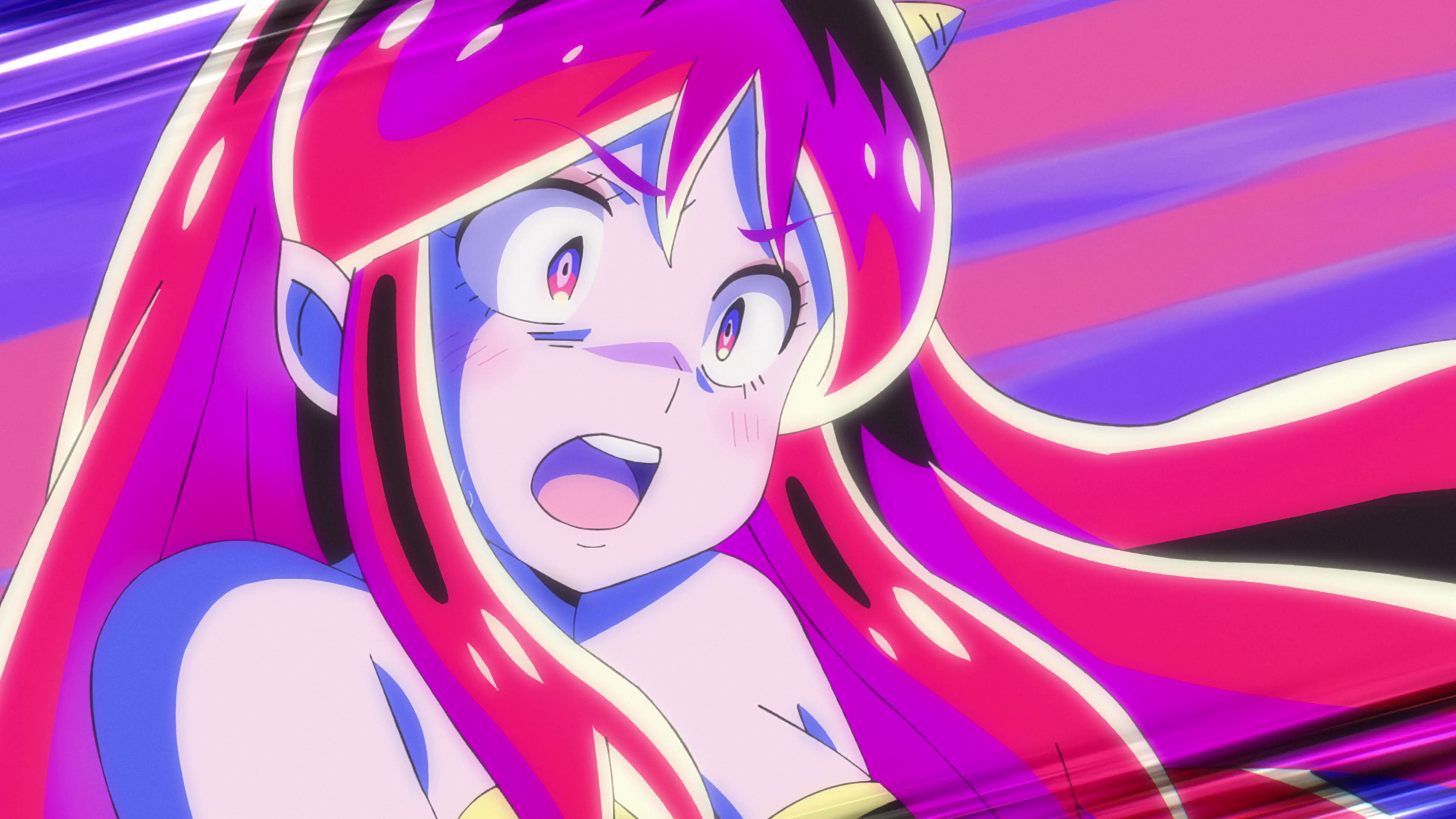 Urusei Yatsura Pink Background Anime Girls Long Hair Anime Screenshot Surprised 3840x2160