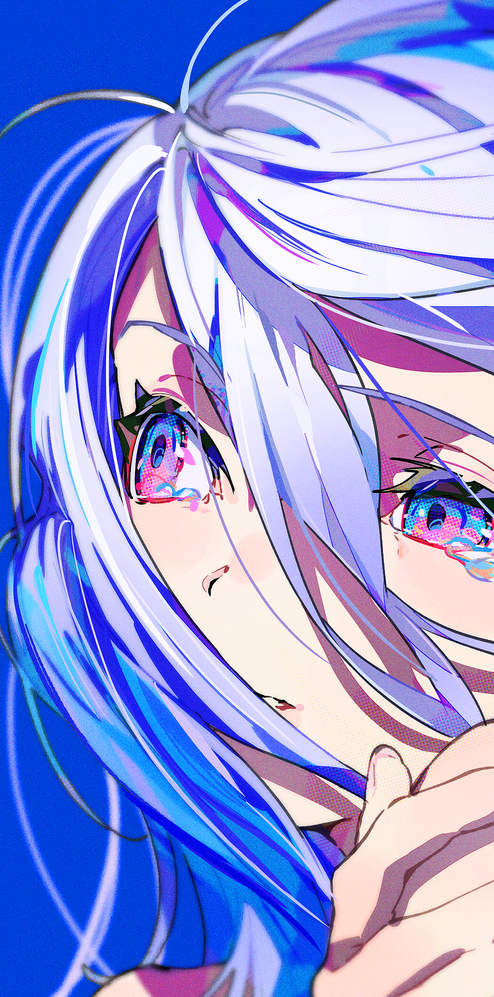 Mika Pikazo Digital Art Artwork Illustration Women Anime Girls Blue Eyes Blue Hair Vertical 992x2000